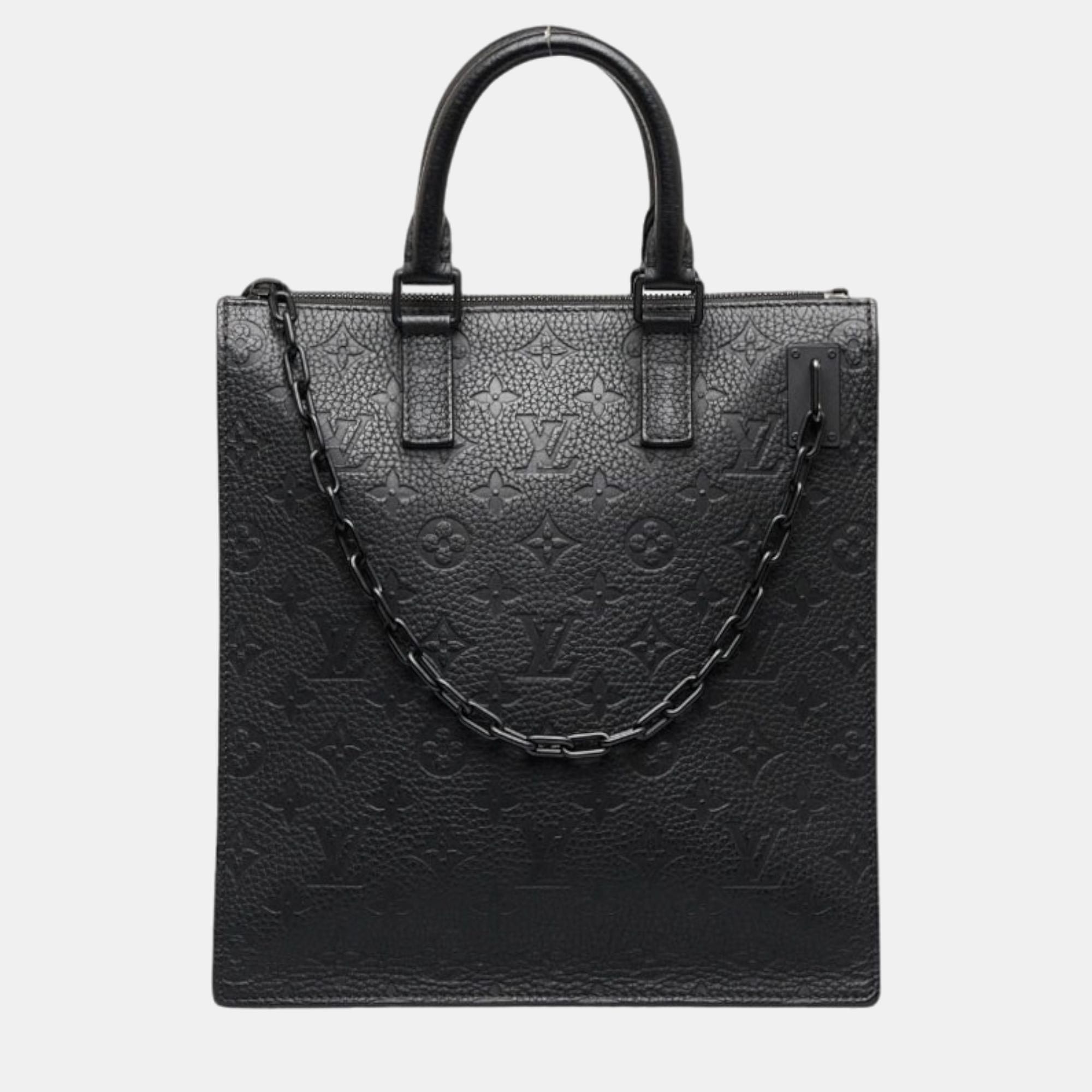 Louis vuitton black leather monogram empreinte sac plat messenger crossbody bag