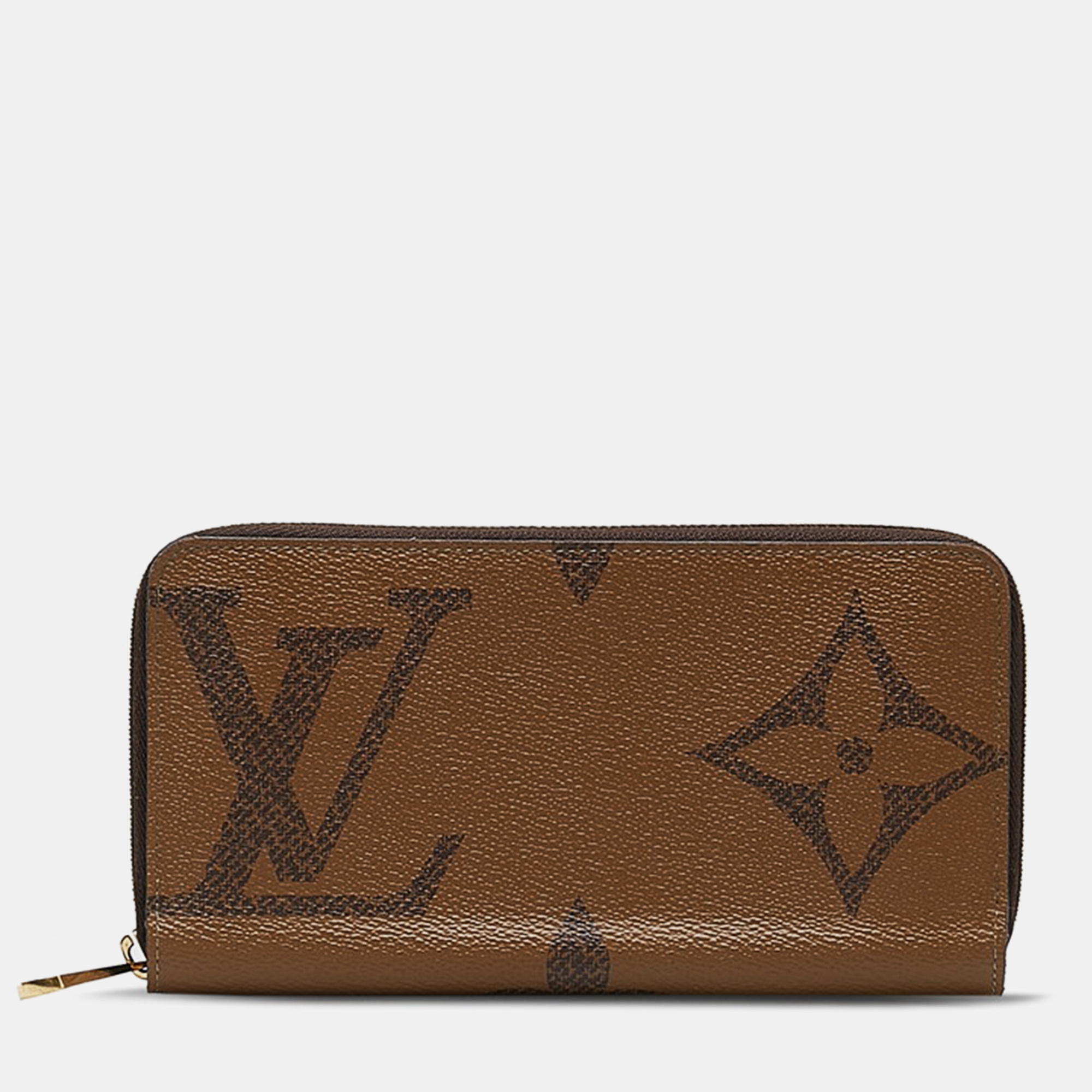 Louis vuitton brown canvas monogram giant reverse zippy wallet