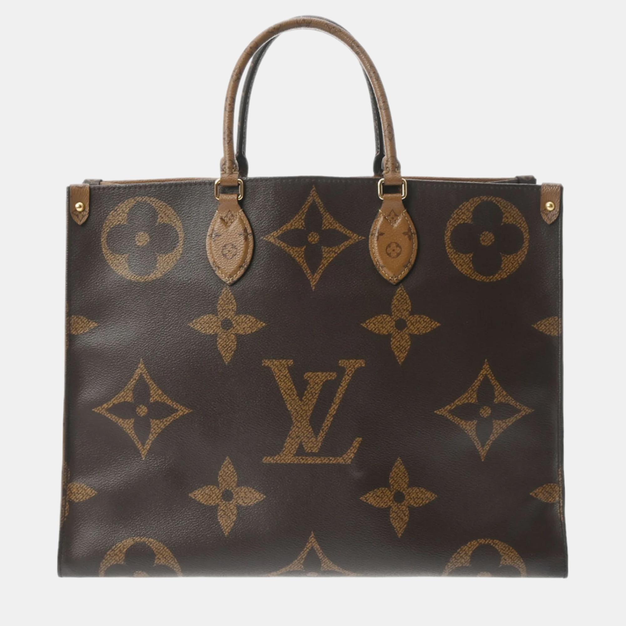 Louis vuitton brown monogram reverse giant on the go gm tote bag