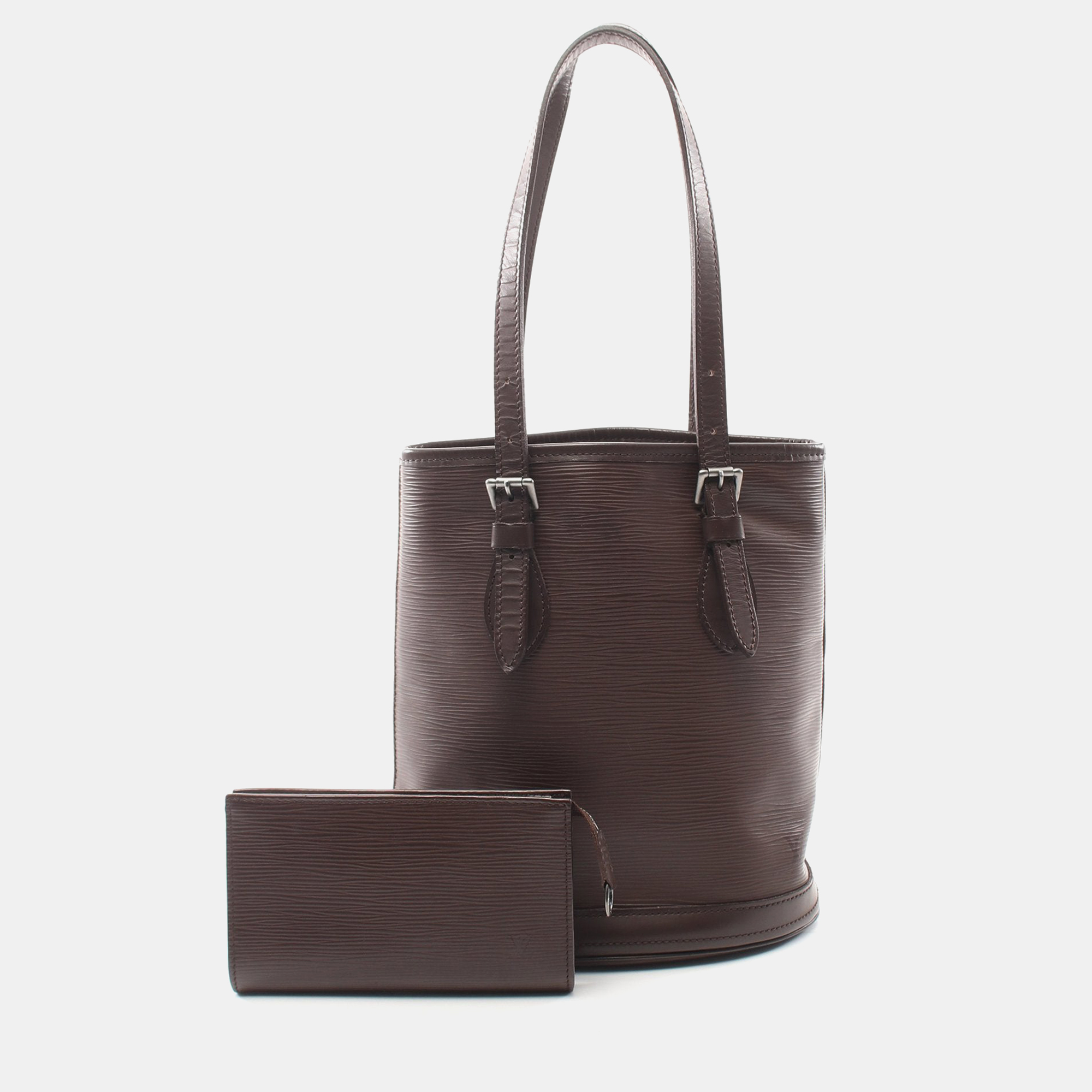 Louis vuitton bucket pm epi mocha handbag leather dark brown