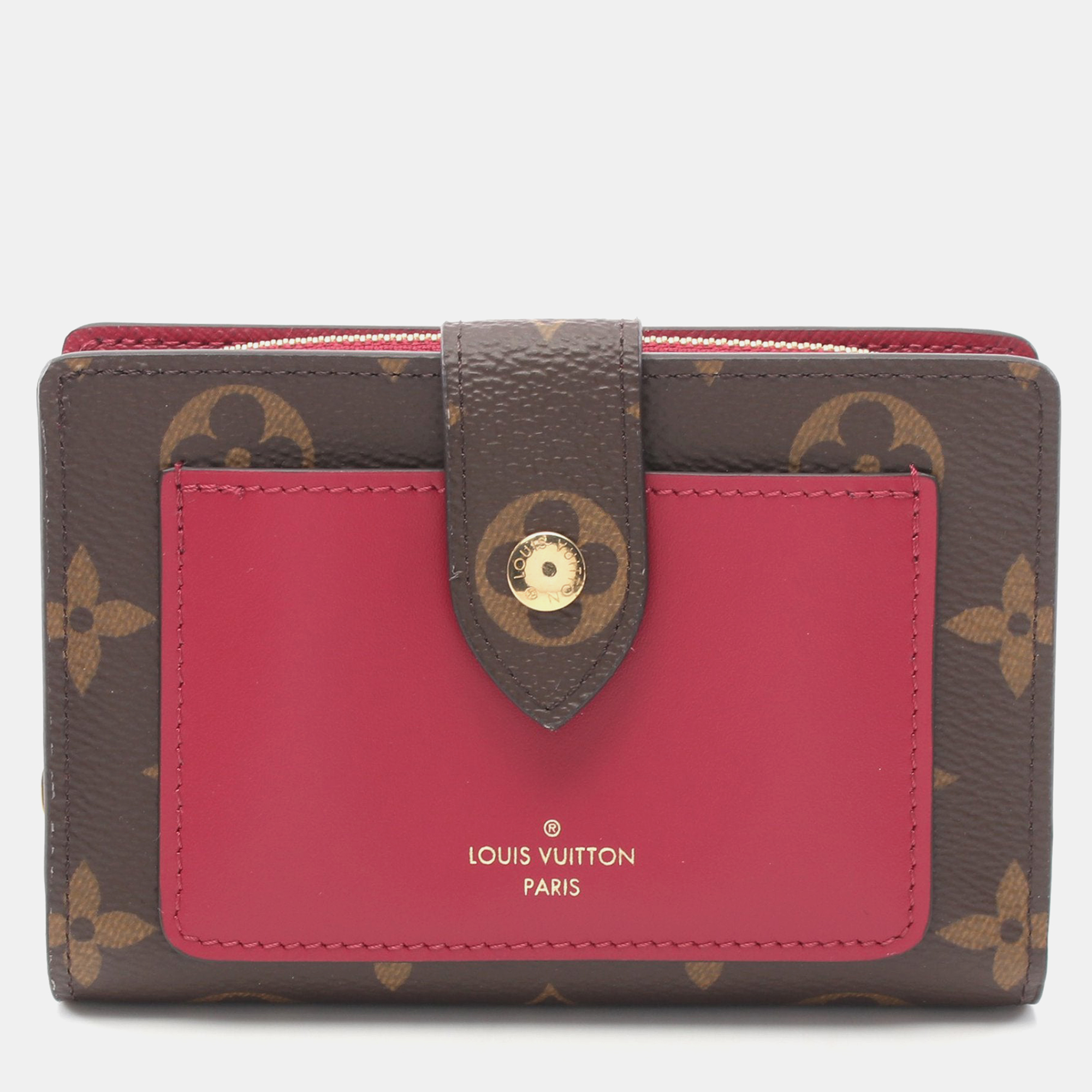 Louis vuitton portefeuil juliet monogram fuchsia bi-fold wallet pvc leather brown pink purple