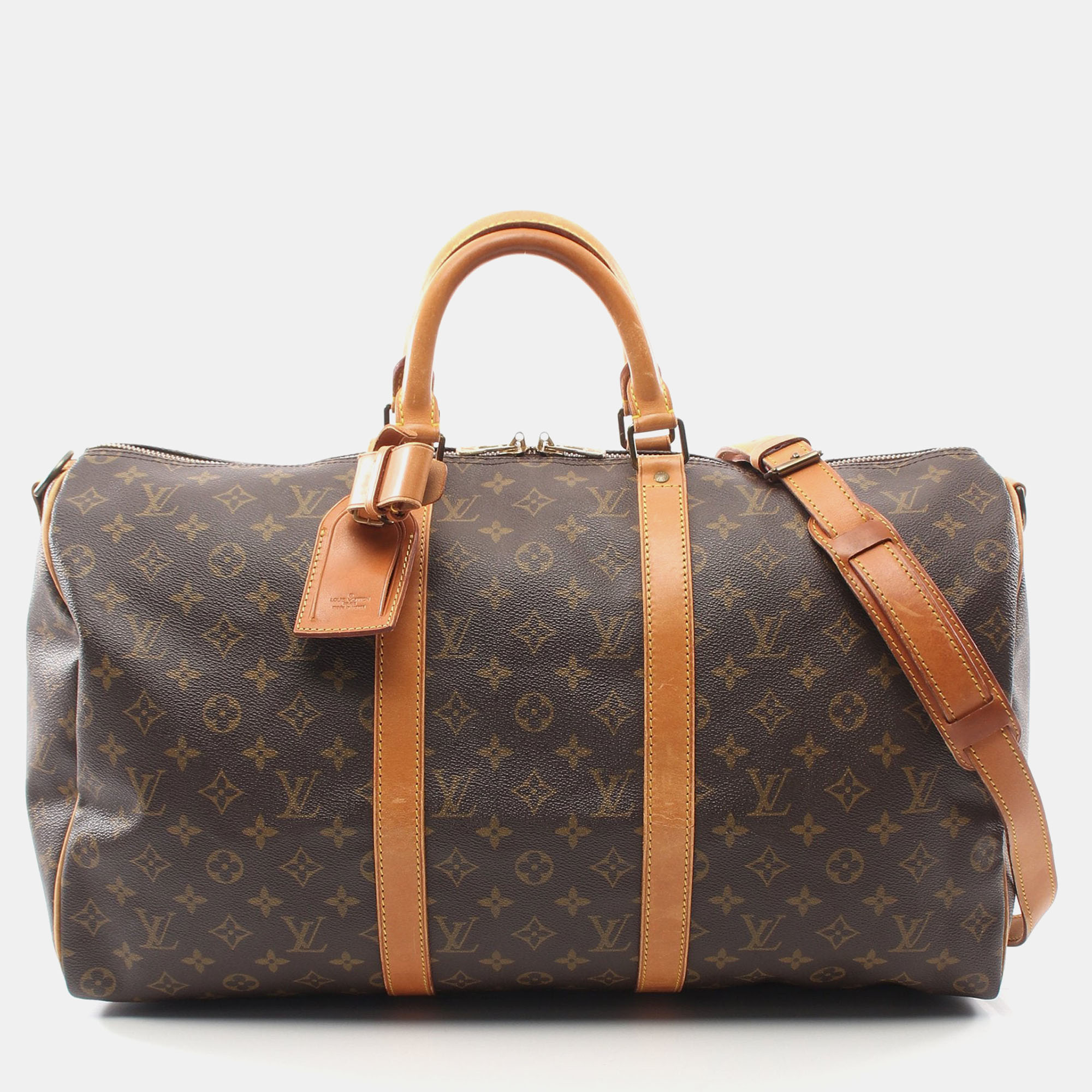 Louis vuitton keepall bandouliere 50 monogram boston bag pvc leather brown 2way