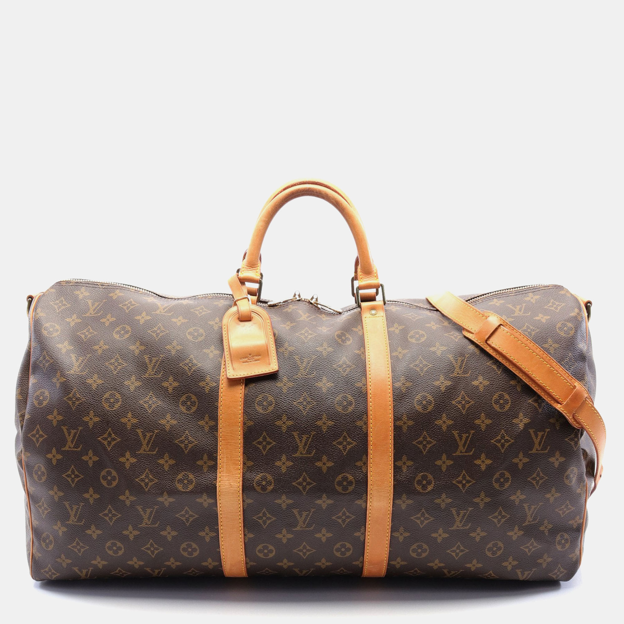 Louis vuitton keepall bandouliere 60 monogram boston bag pvc leather brown 2way