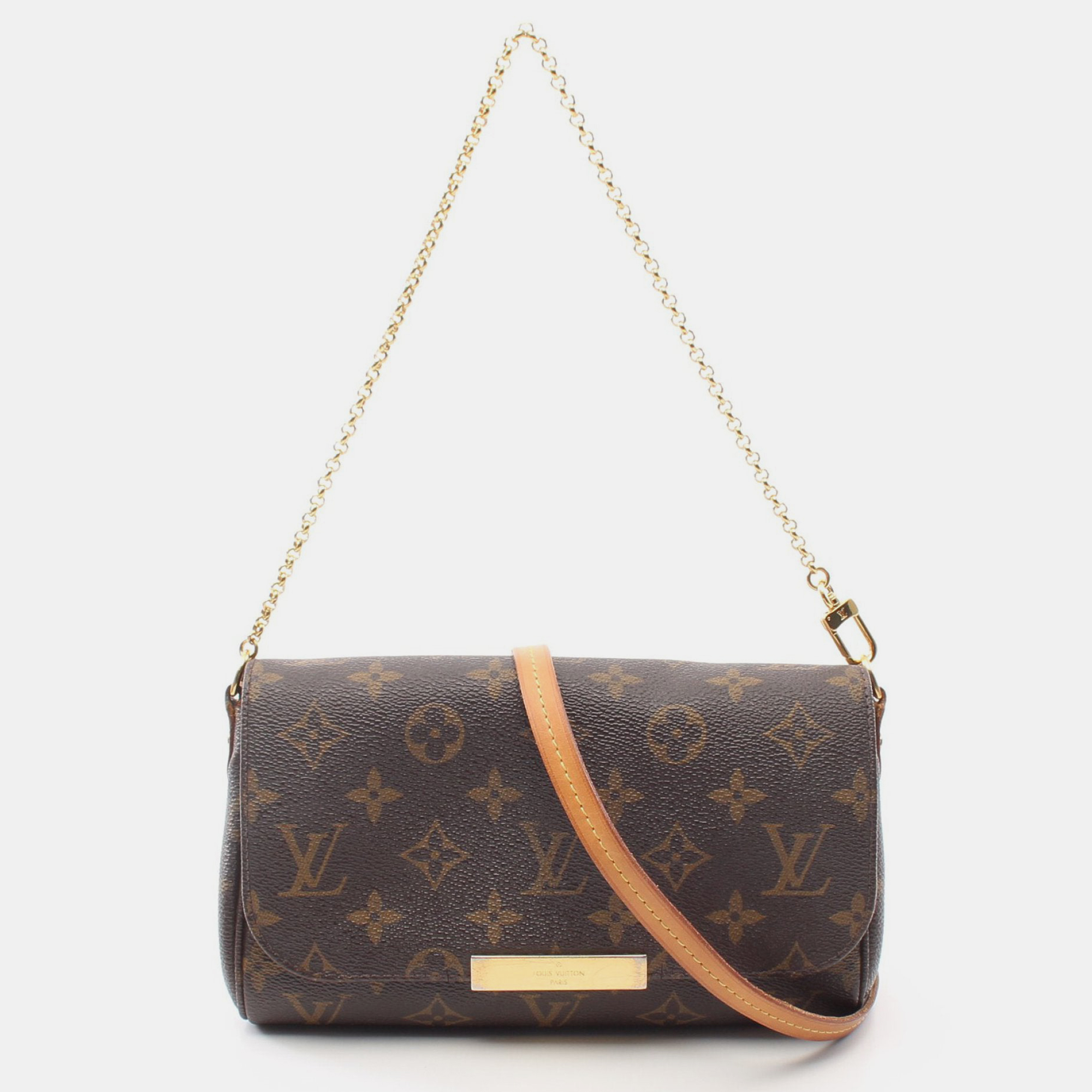 Louis vuitton favorite pm monogram chain handbag pvc leather brown 2way