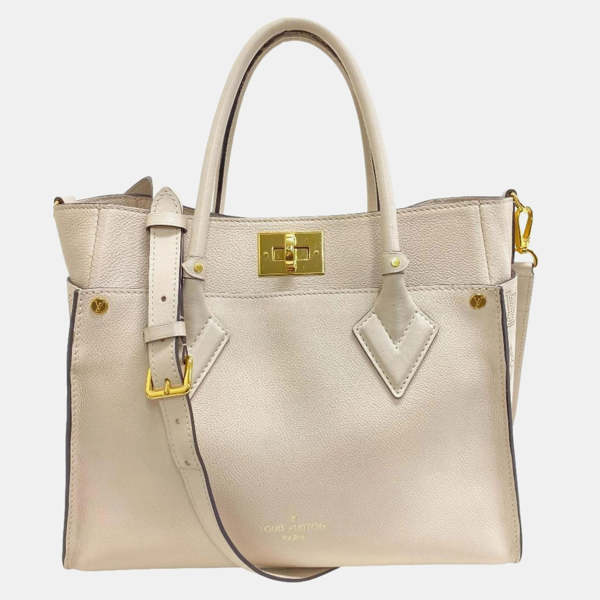 Louis vuitton  beige leather mahina on my side tote bag