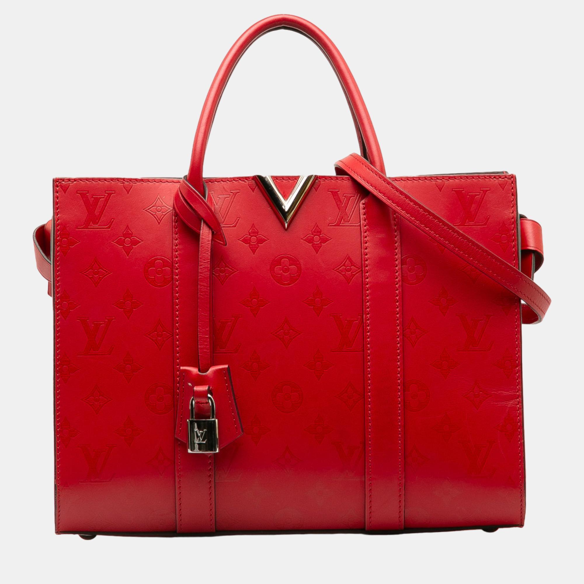 

Louis Vuitton Red Monogram Cuir Plume Very Tote MM