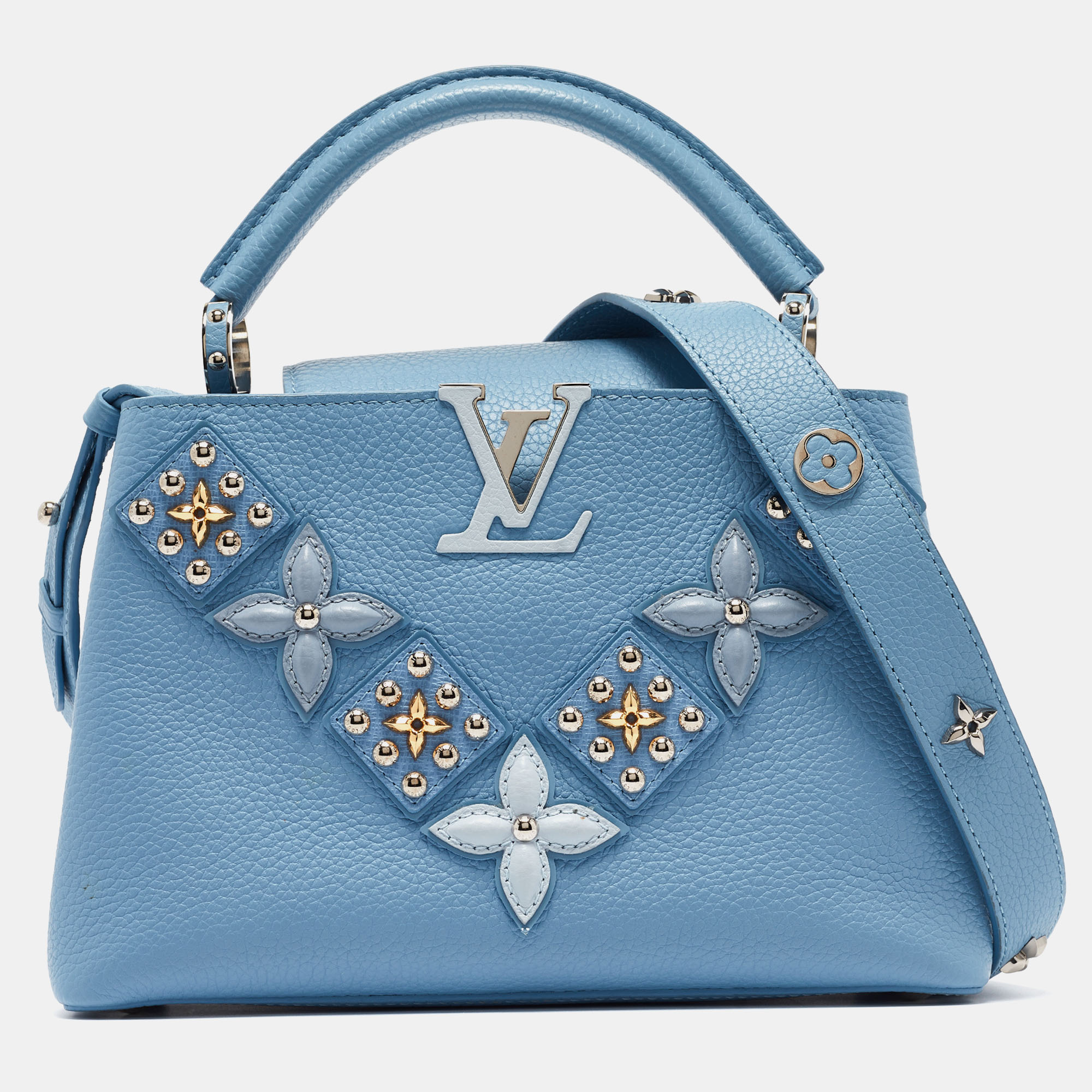 Louis vuitton light blue leather mechanical flower capucines bb bag