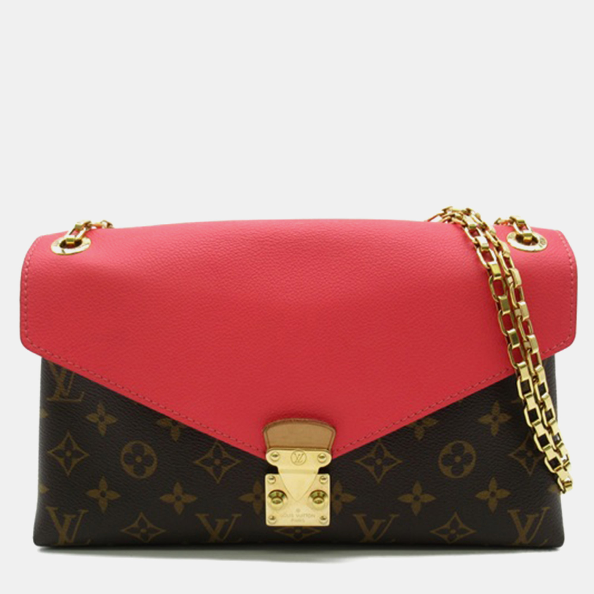 Louis vuitton brown/red monogram canvas and leather pallas chain shoulder bag