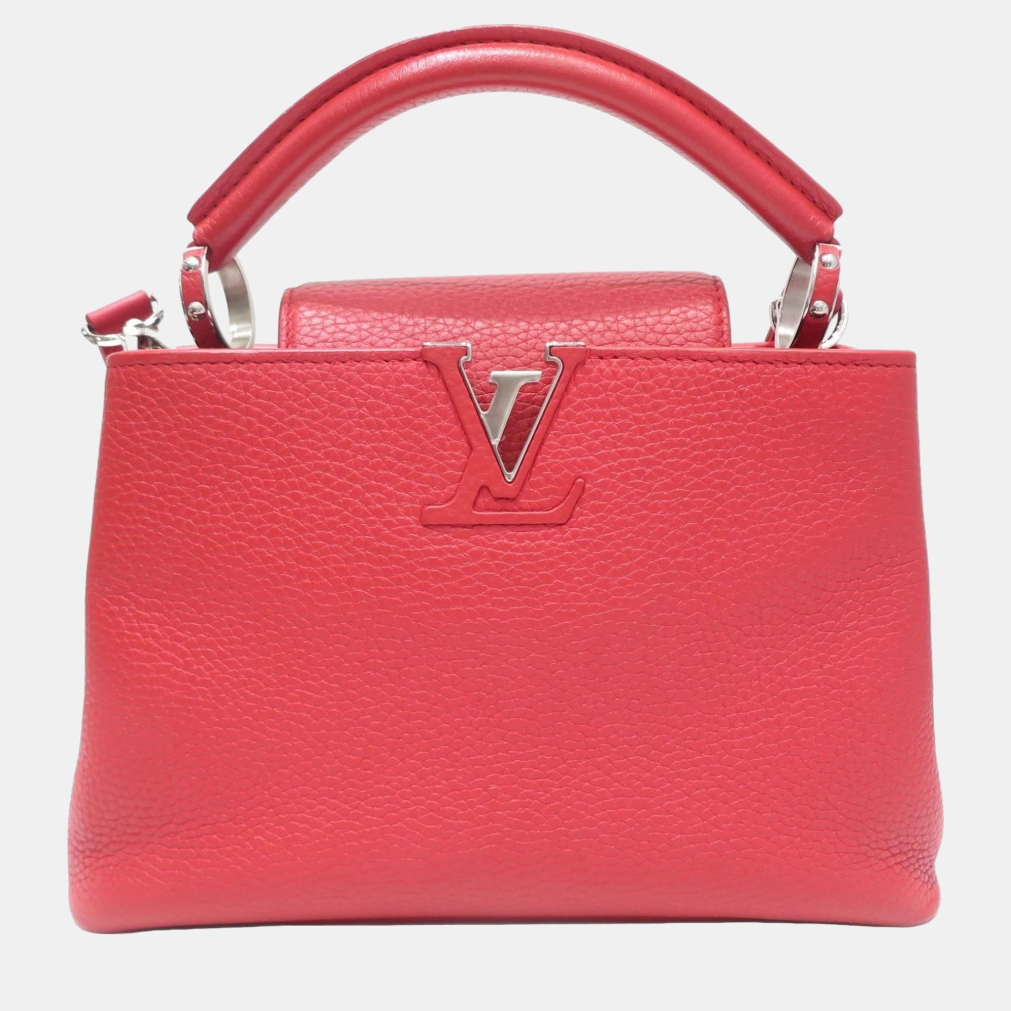 Louis vuitton red leather xs capucines top handle bags