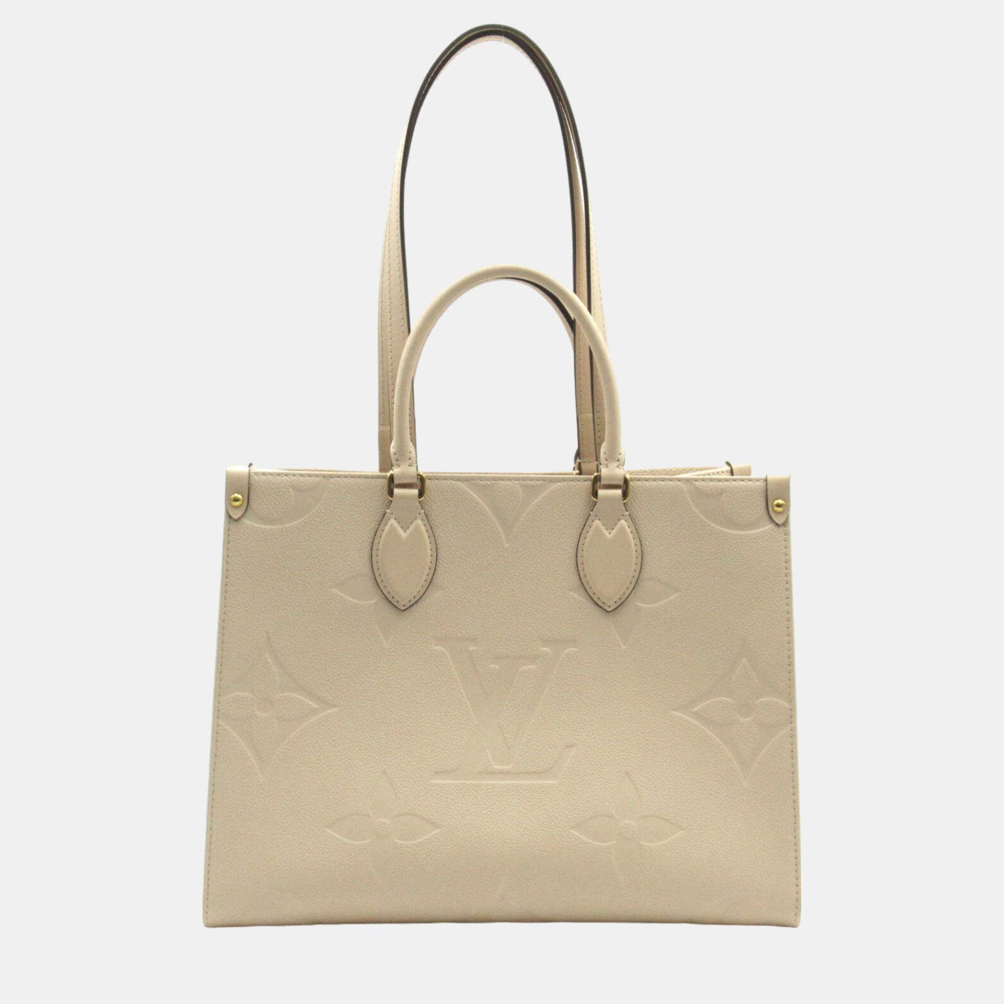 Louis vuitton beige leather small onthego totes