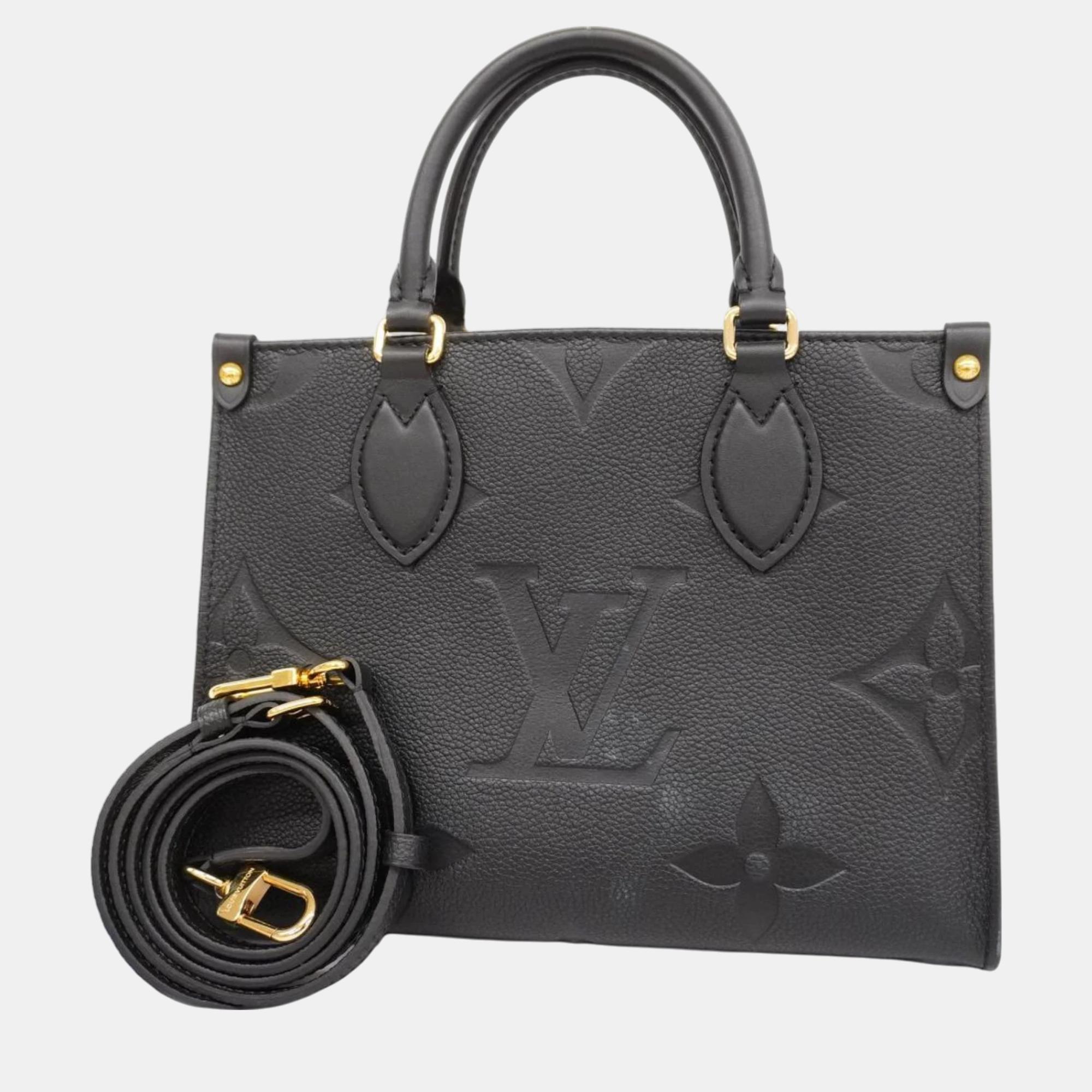 Louis vuitton black leather small onthego tote