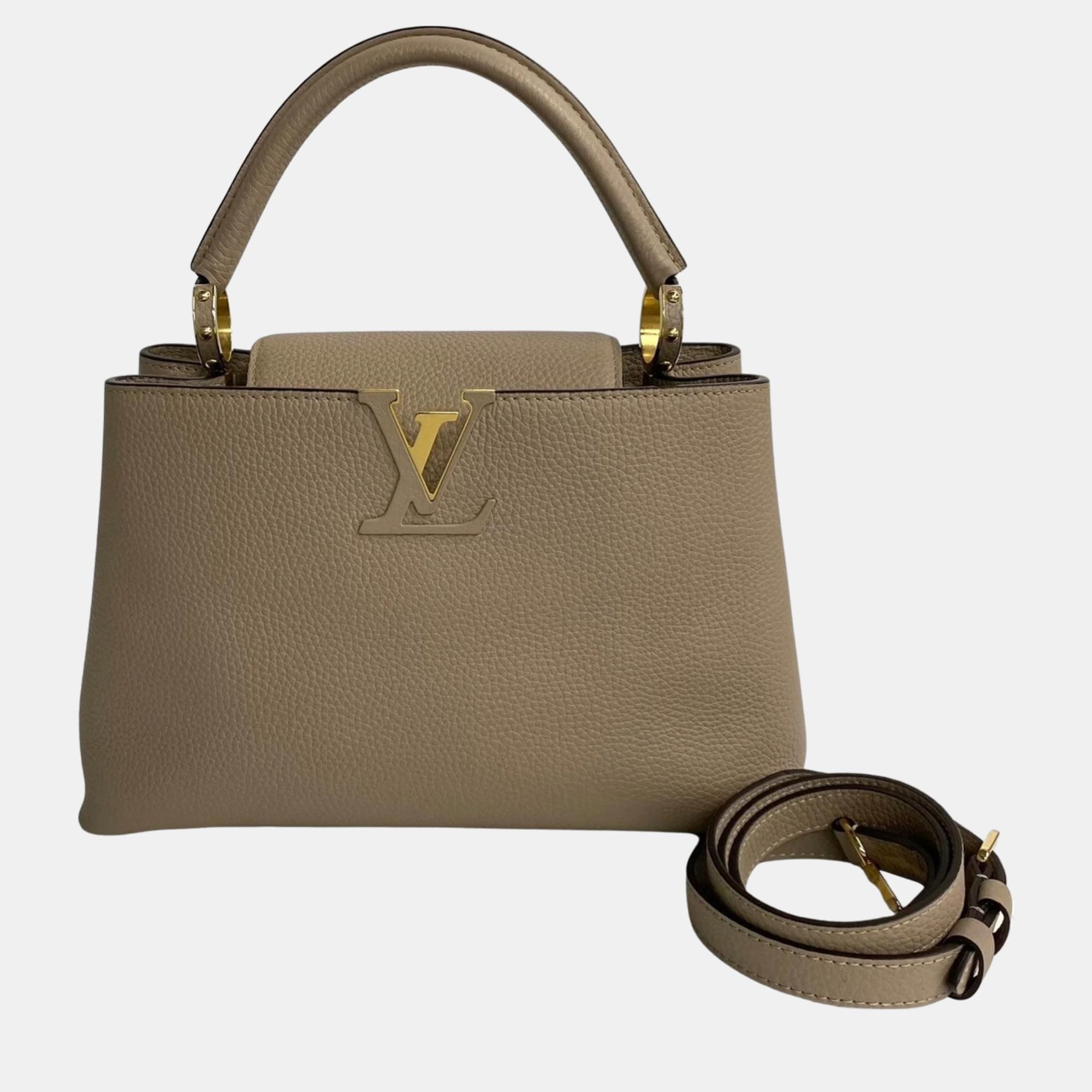 Louis vuitton beige leather medium capucines top handle bag