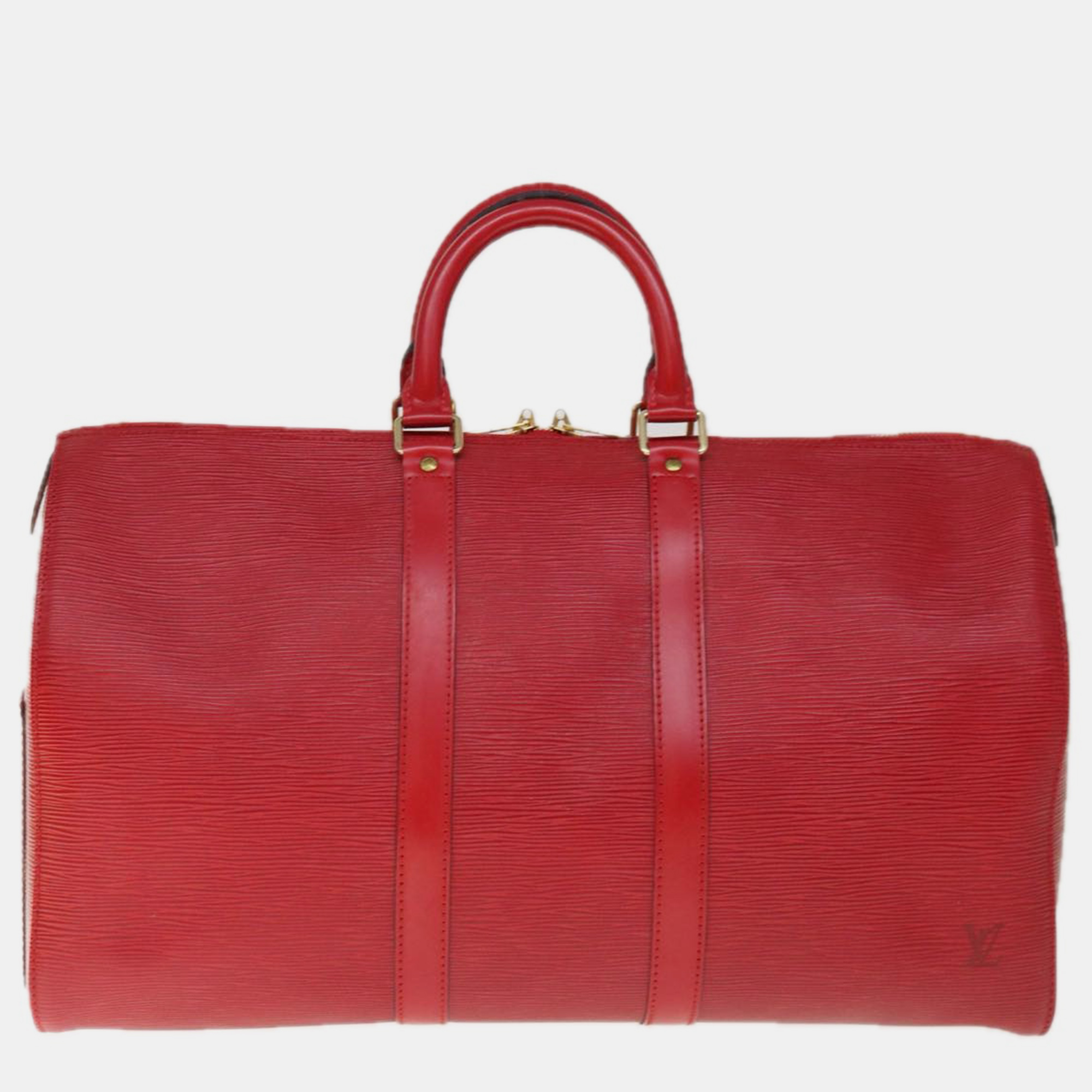 Louis vuitton red epi leather keepall 45 duffel bag
