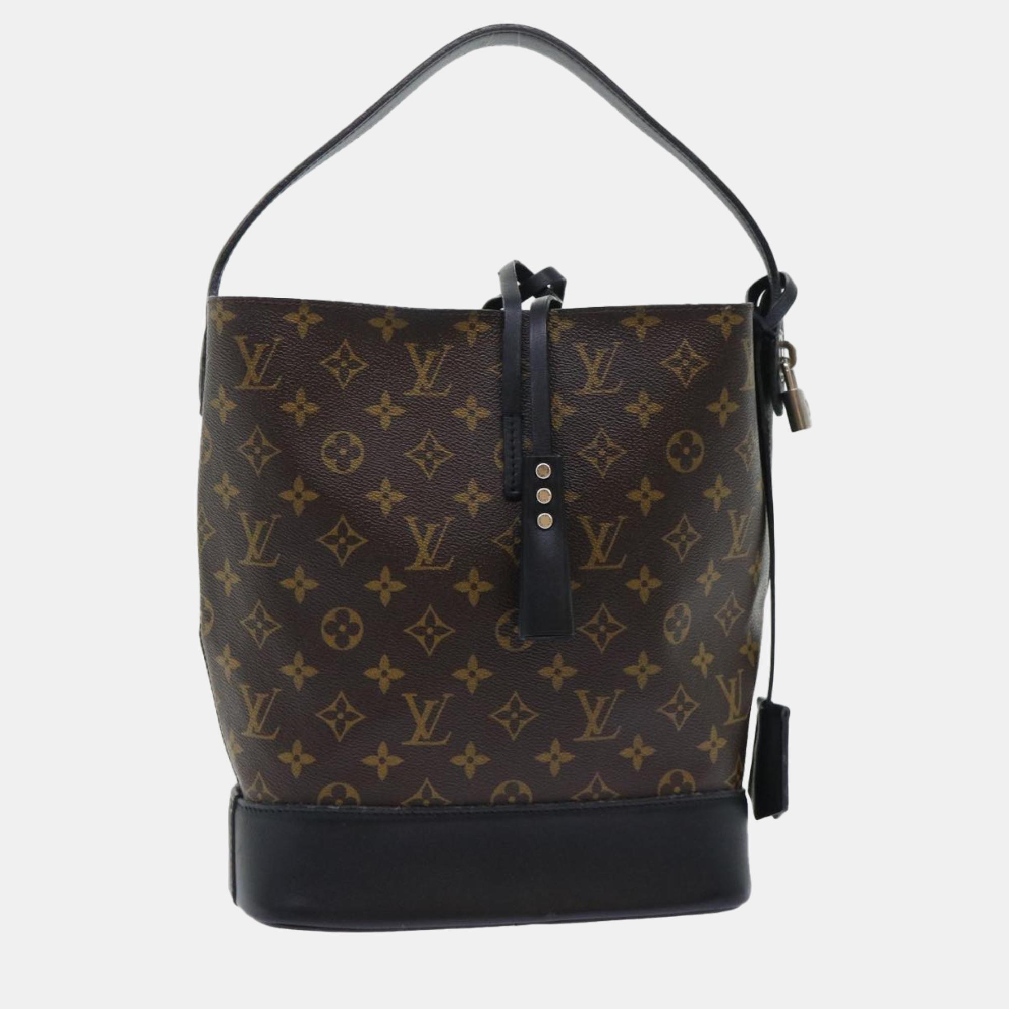 Louis vuitton black leather and monogram canvas idole top handle bag
