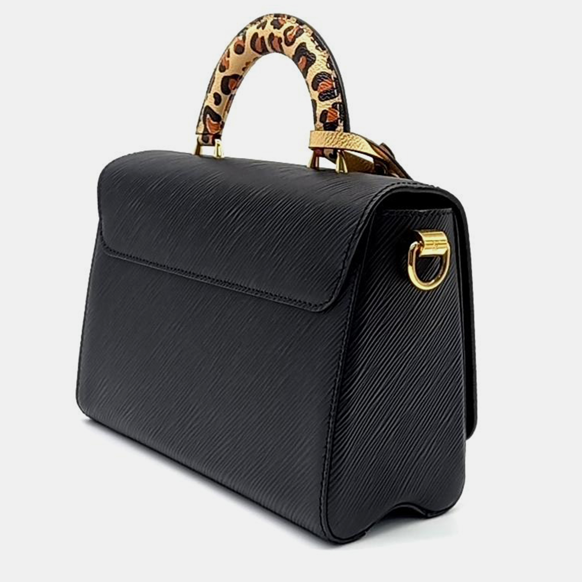 Louis Vuitton Black & Leopard Top Handle Twist MM Bag