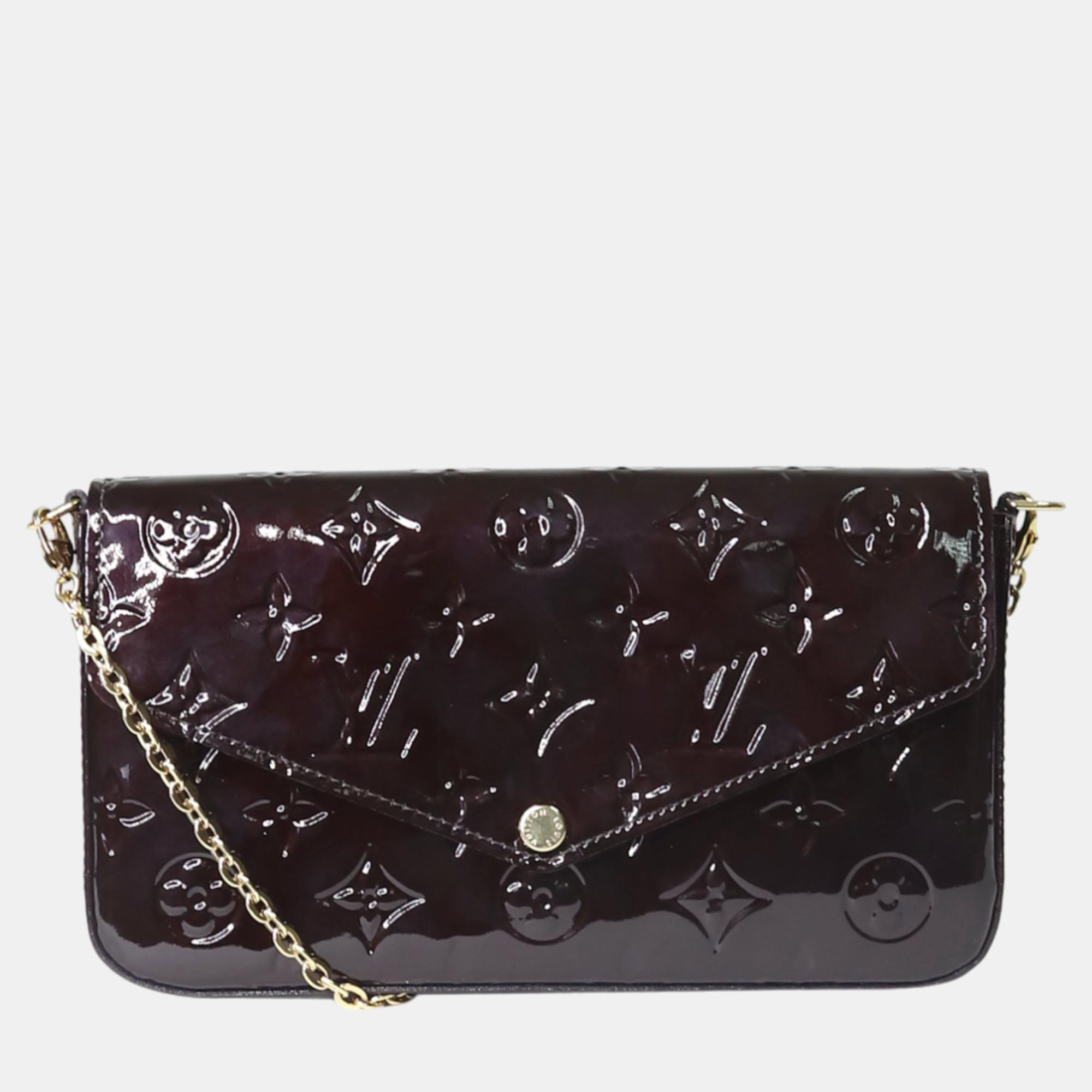 Louis vuitton burgundy monogram vernis leather pochette felicie clutch bag