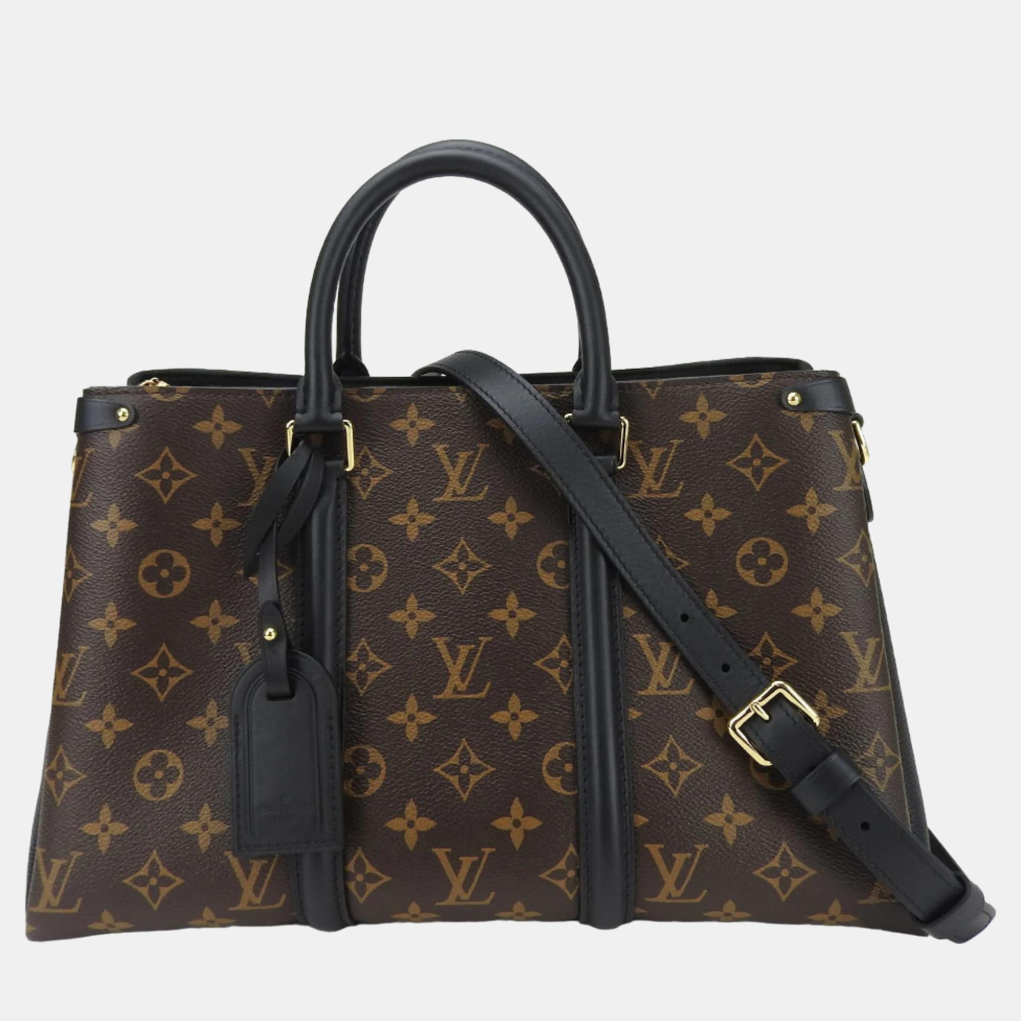 Louis vuitton brown monogram canvas with leather mm soufflot tote bag