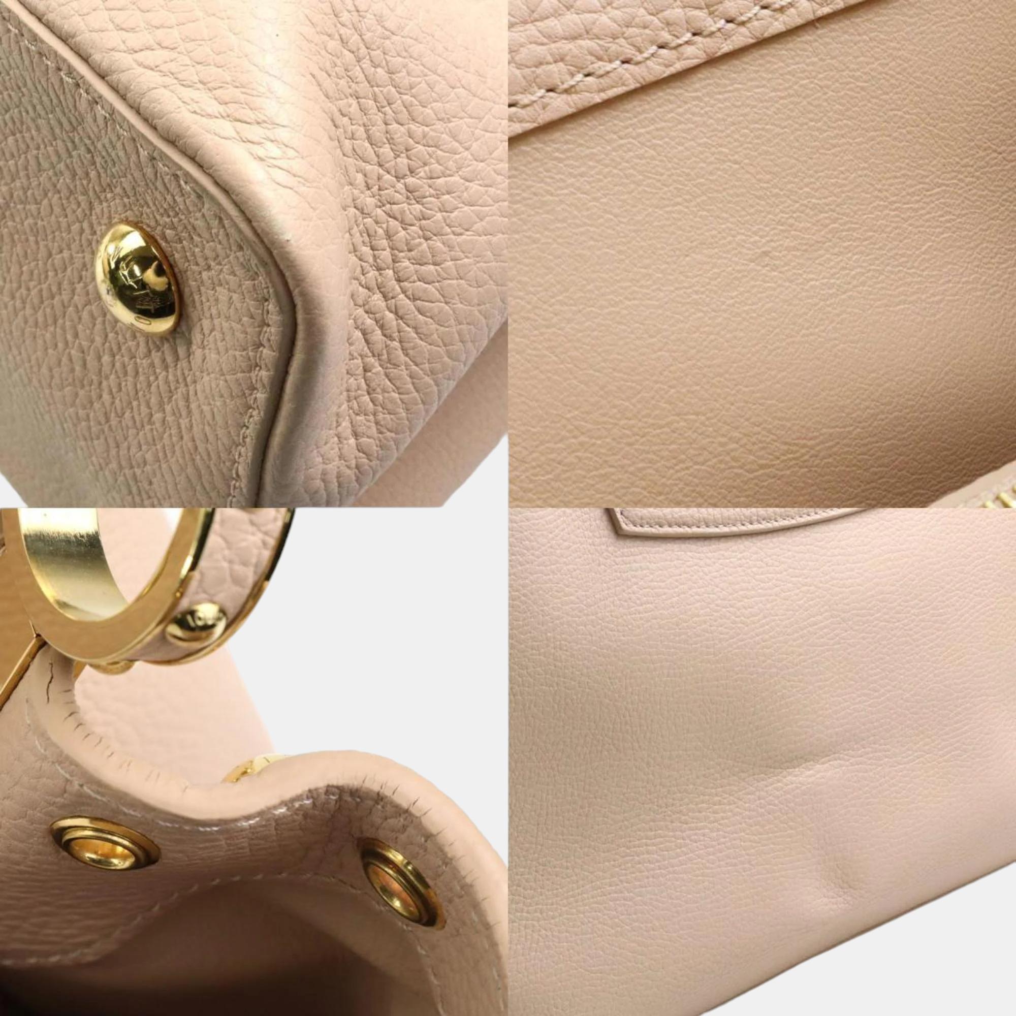 Louis Vuitton Pink Beige Leather Capucines MM Top Handle Bag