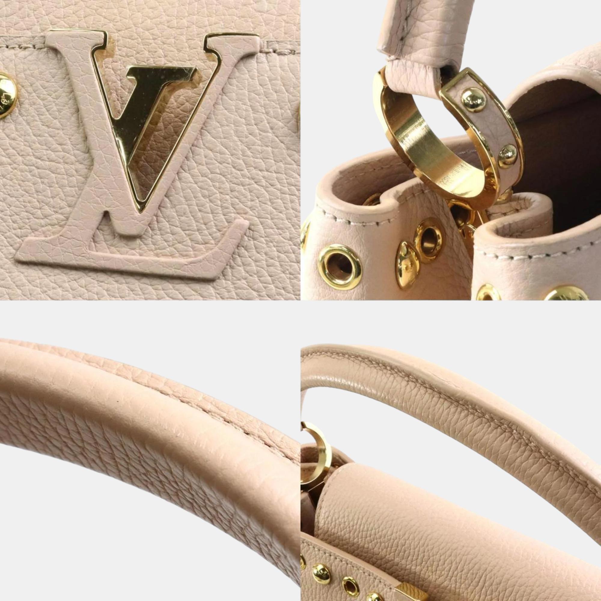 Louis Vuitton Pink Beige Leather Capucines MM Top Handle Bag