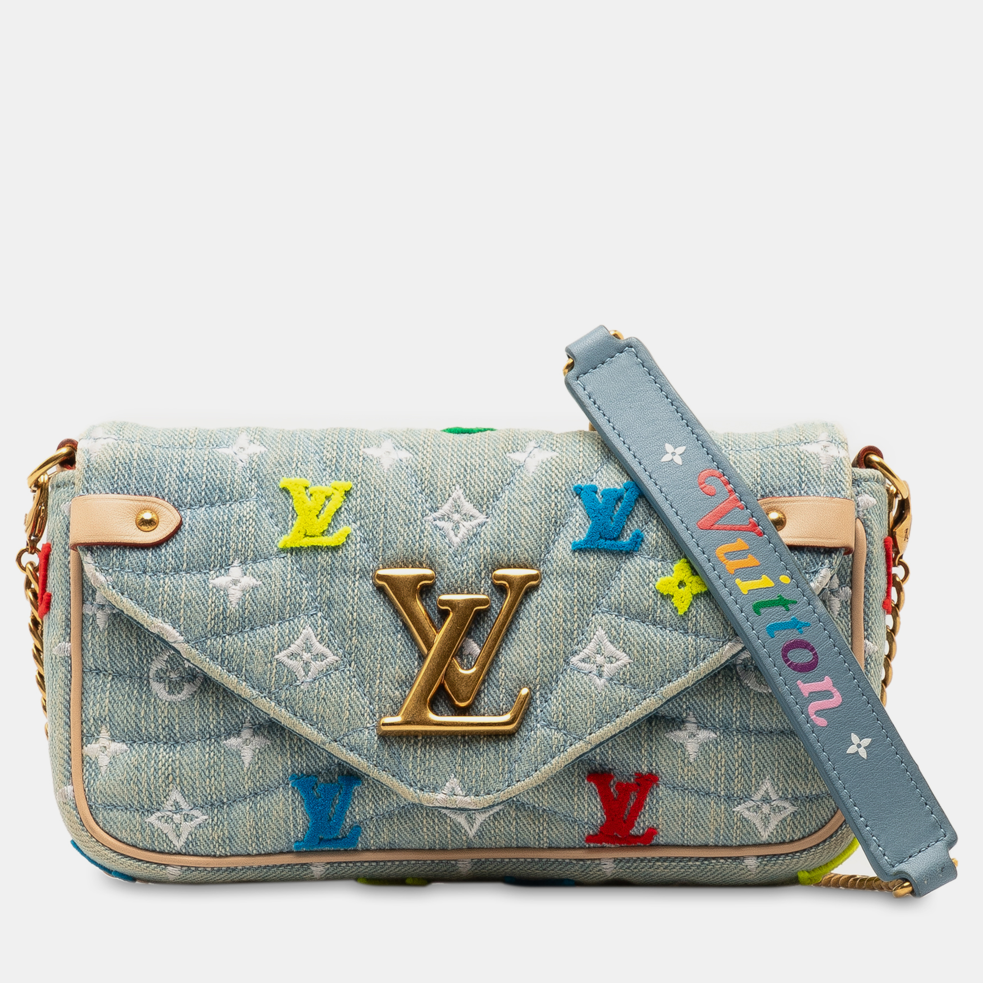 Louis vuitton embroidered monogram denim handbag
