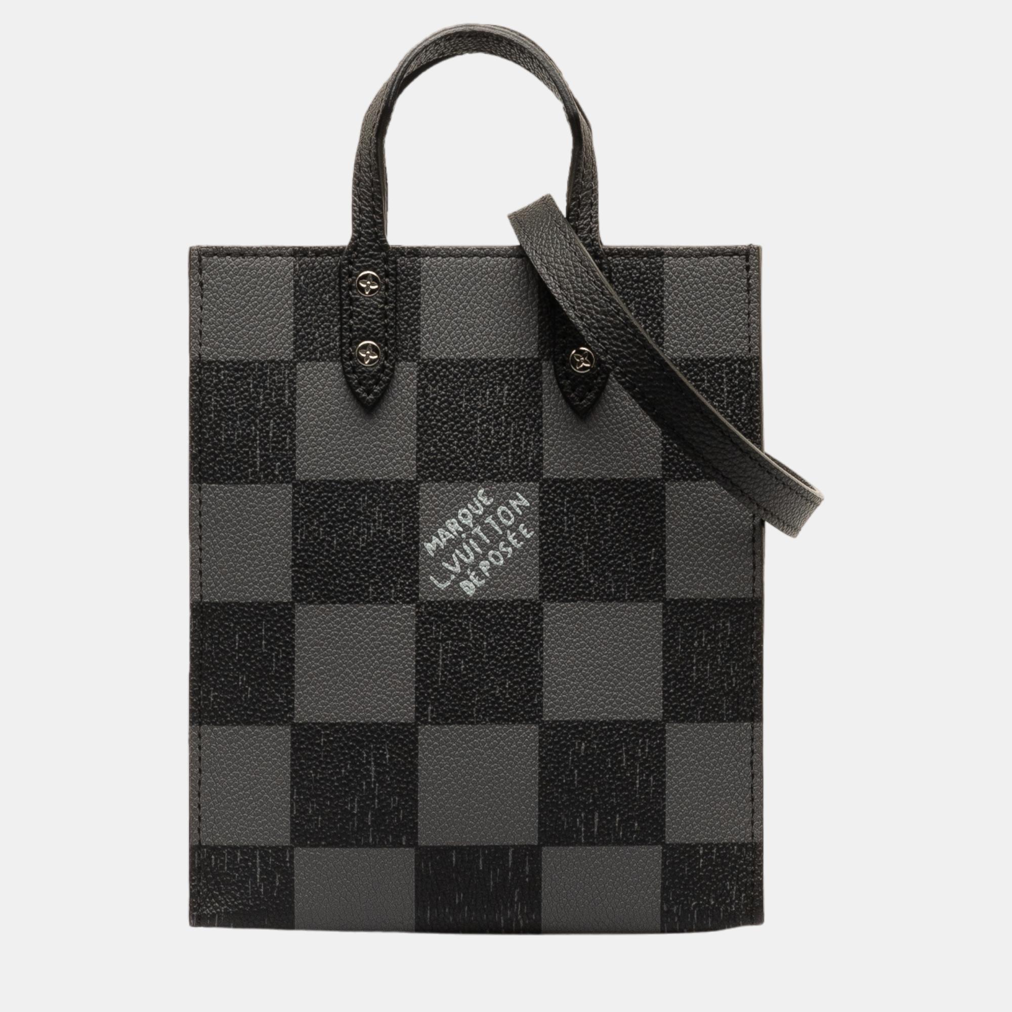 Louis vuitton black damier checkerboard sac plat xs