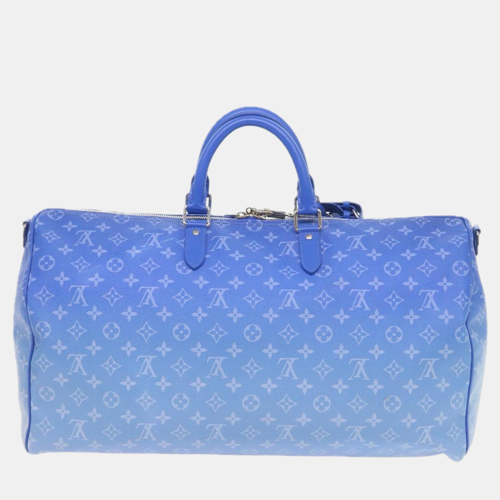 Louis Vuitton Blue Canvas 50 Keepall Bandouliere Duffel Bags