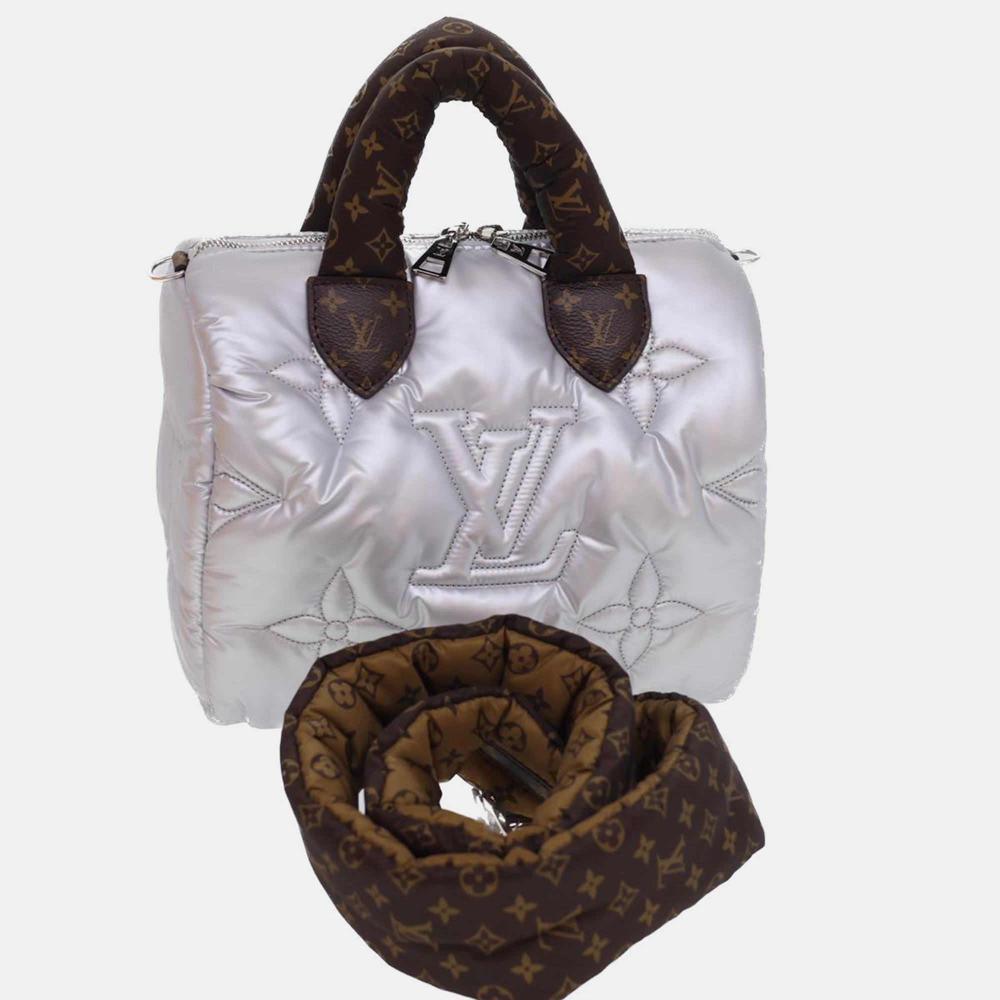 Louis vuitton silver econyl nylon 25 speedy bandouliere satchel bag