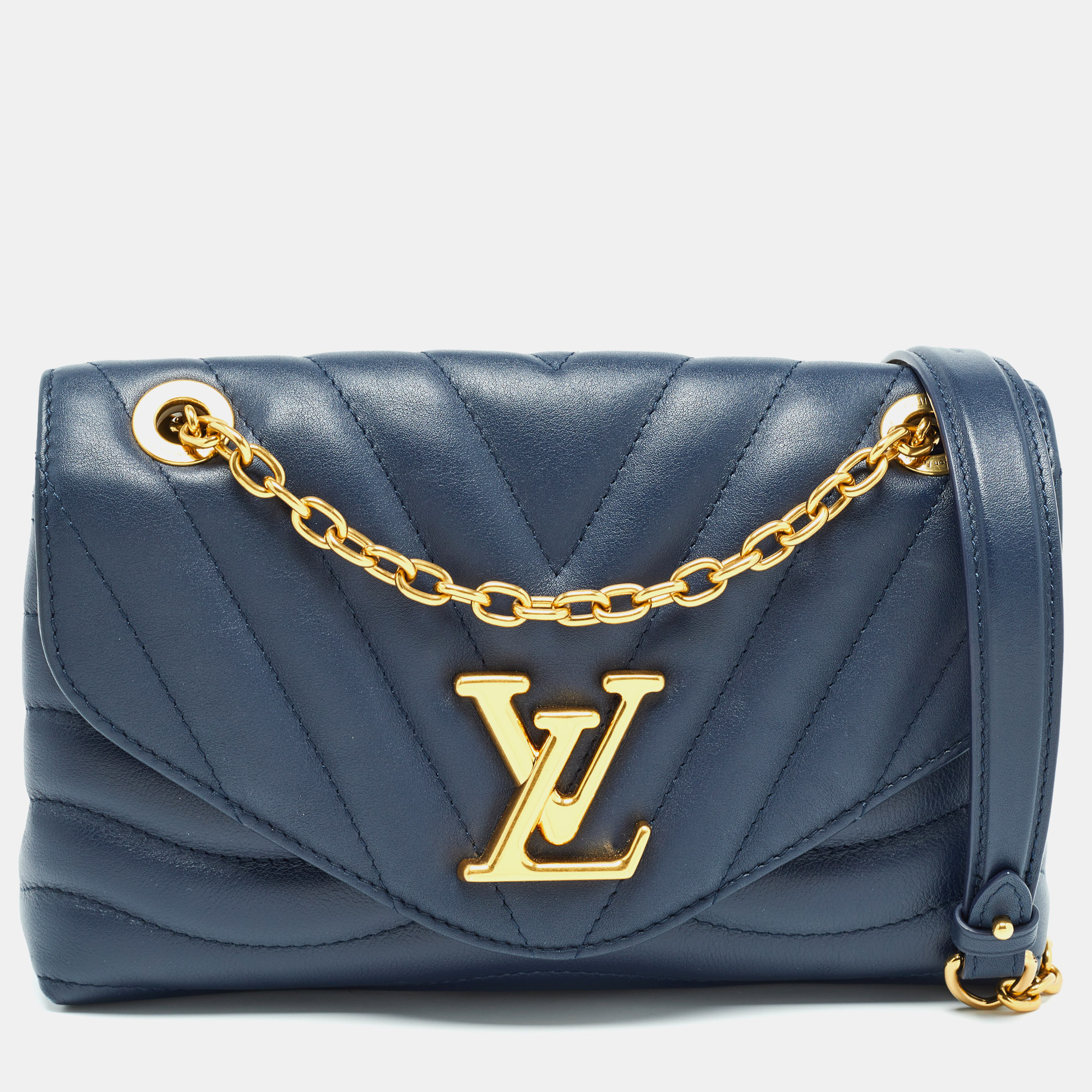 Louis vuitton navy blue leather new wave chain mm bag