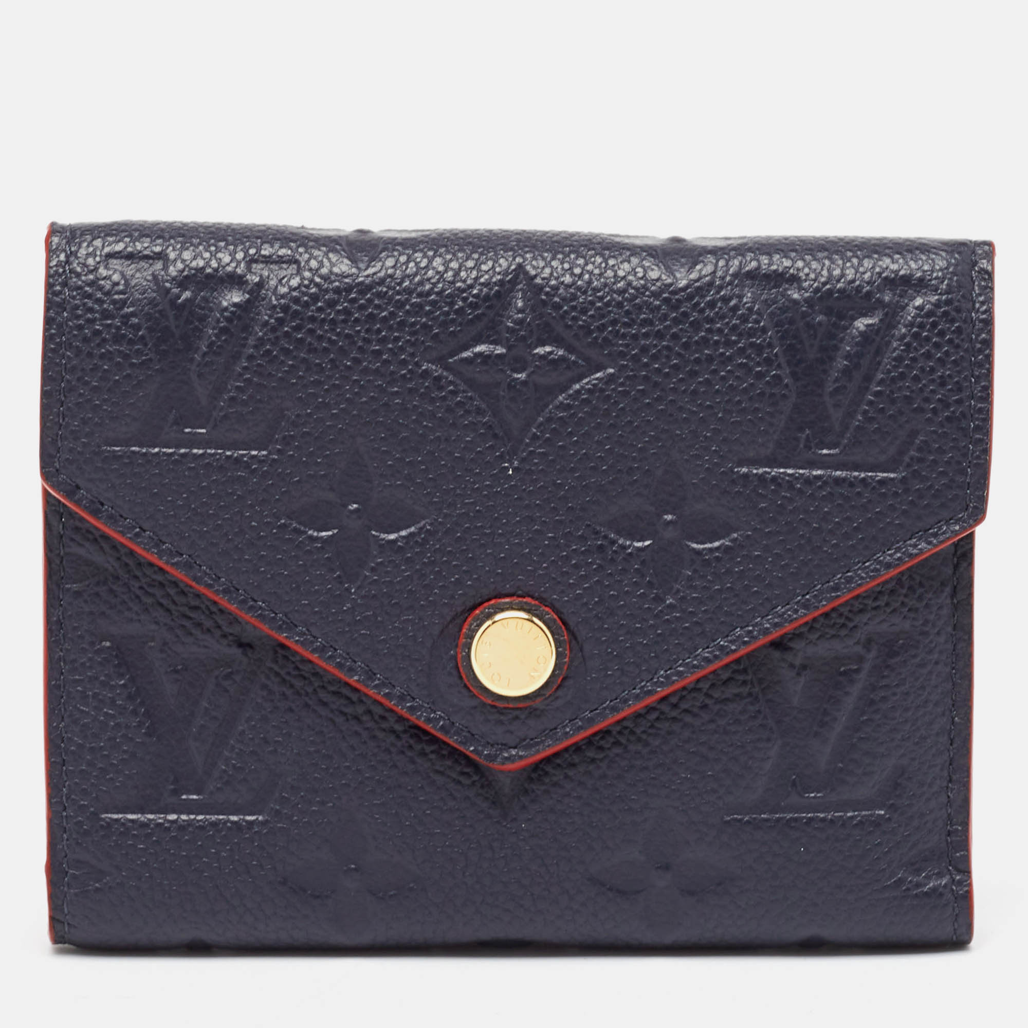 Louis vuitton navy blue/red monogram empreinte leather victorine compact wallet
