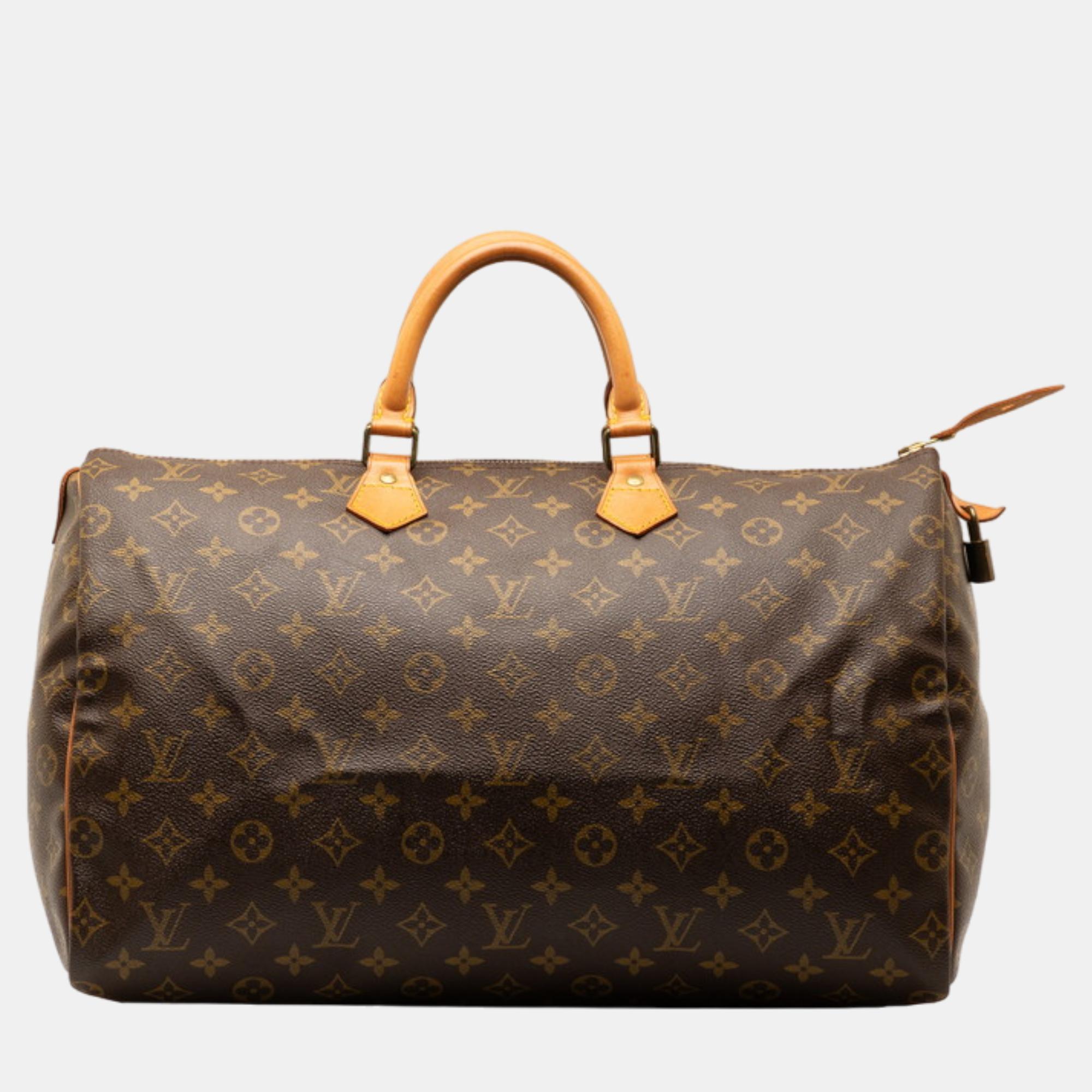 Louis vuitton brown canvas large speedy satchel bag