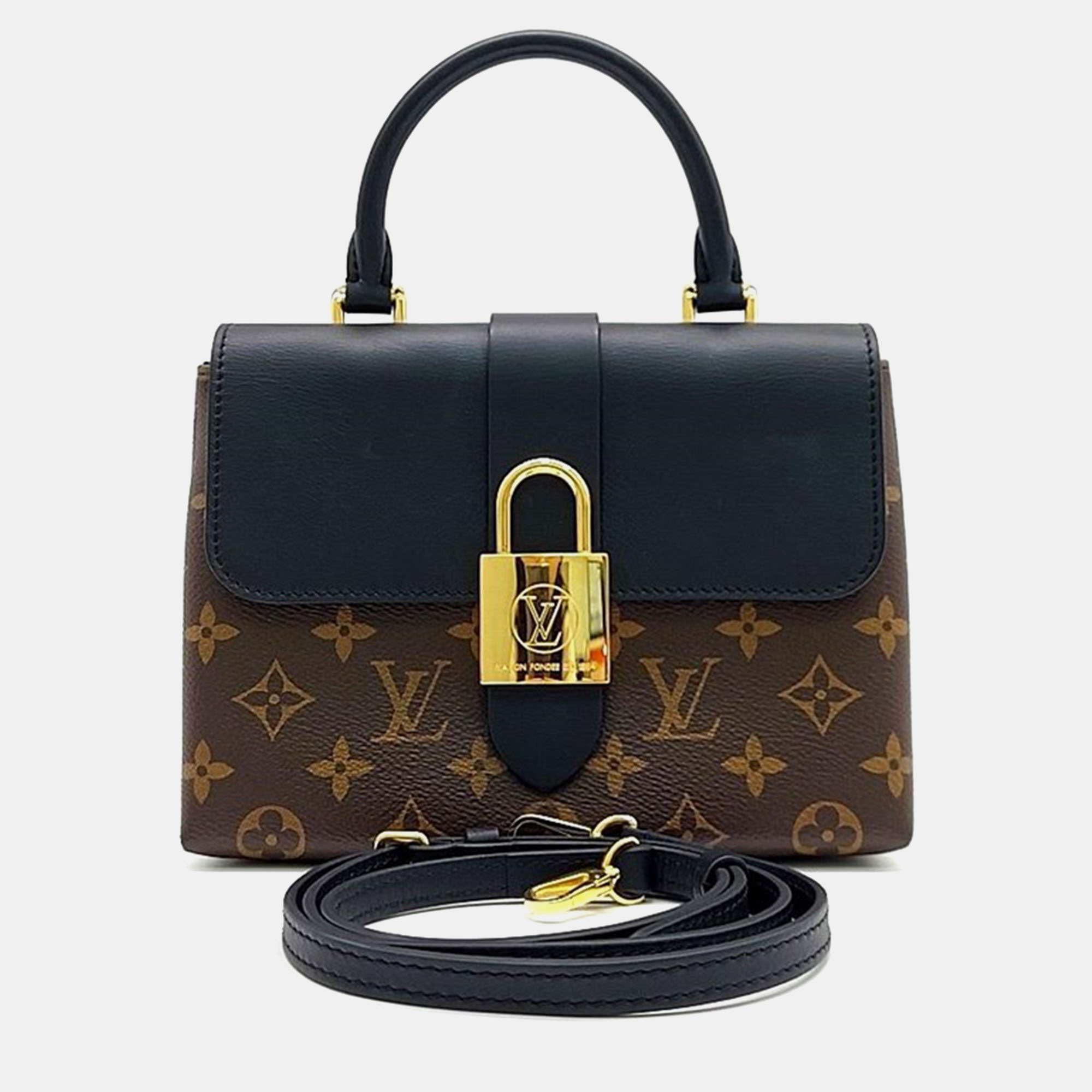 Louis vuitton black monogram canvas and leather rocky bb top handle bag