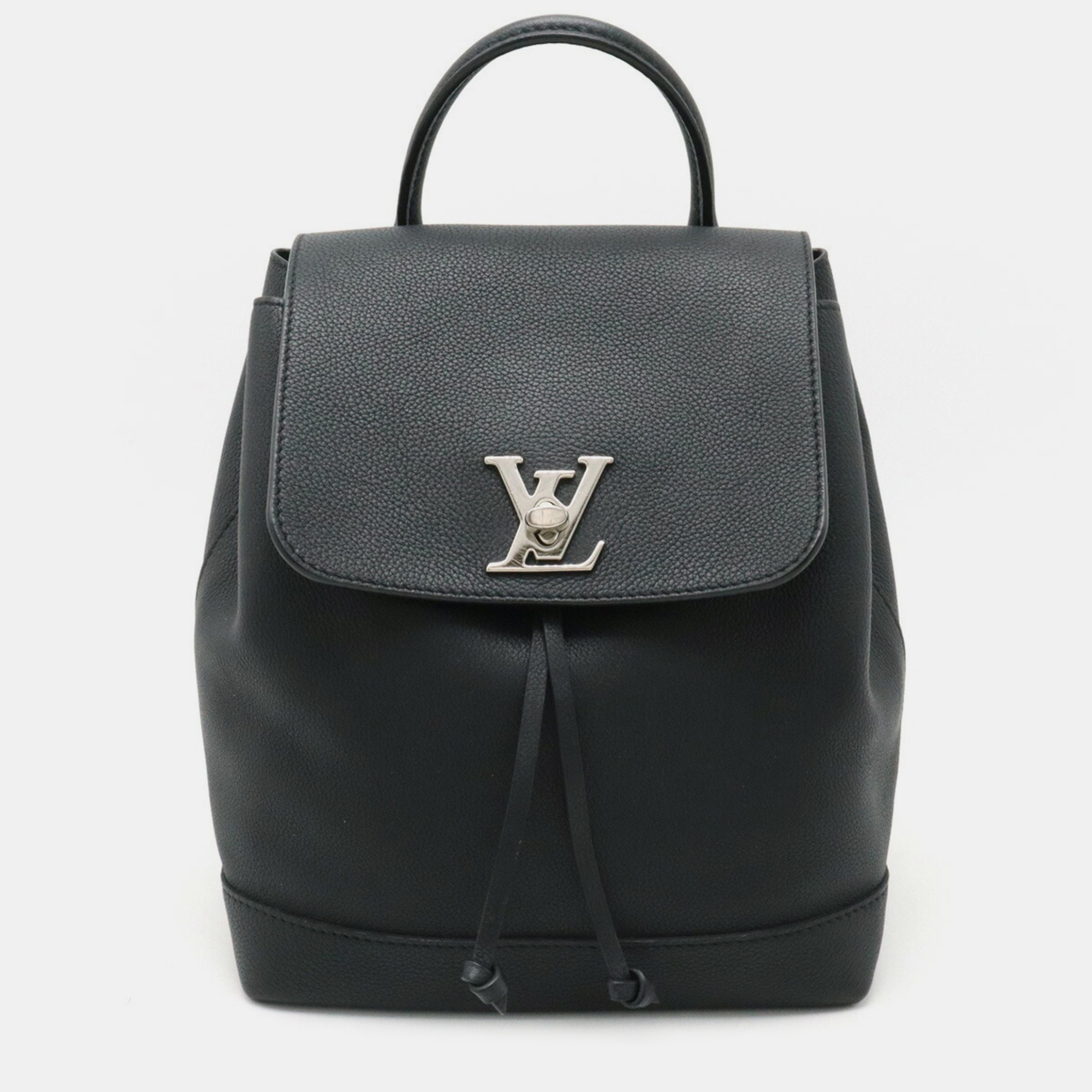 Louis vuitton black leather lockme backpack