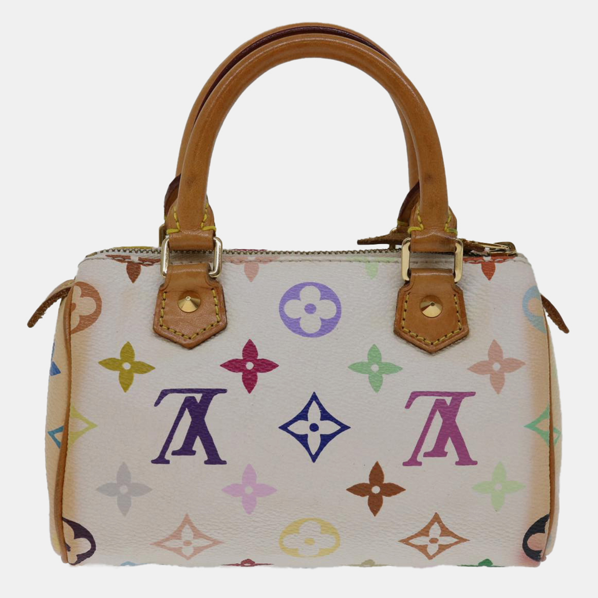 Louis vuitton white monogram multicolor canvas mini speedy satchel