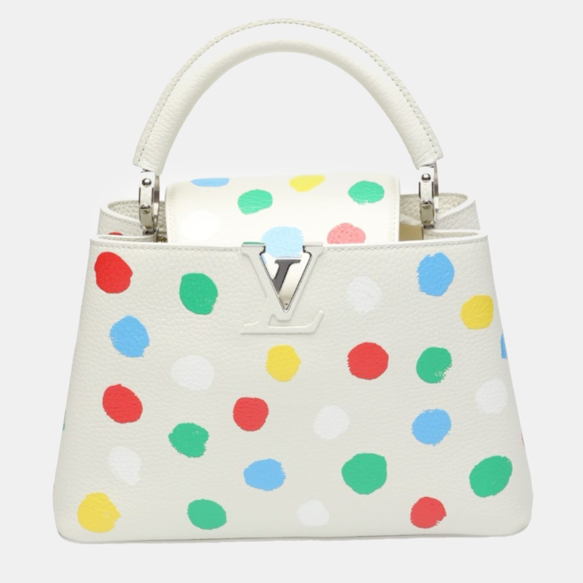 Louis vuitton x yayoi kusama white leather capucines painted top handle bag