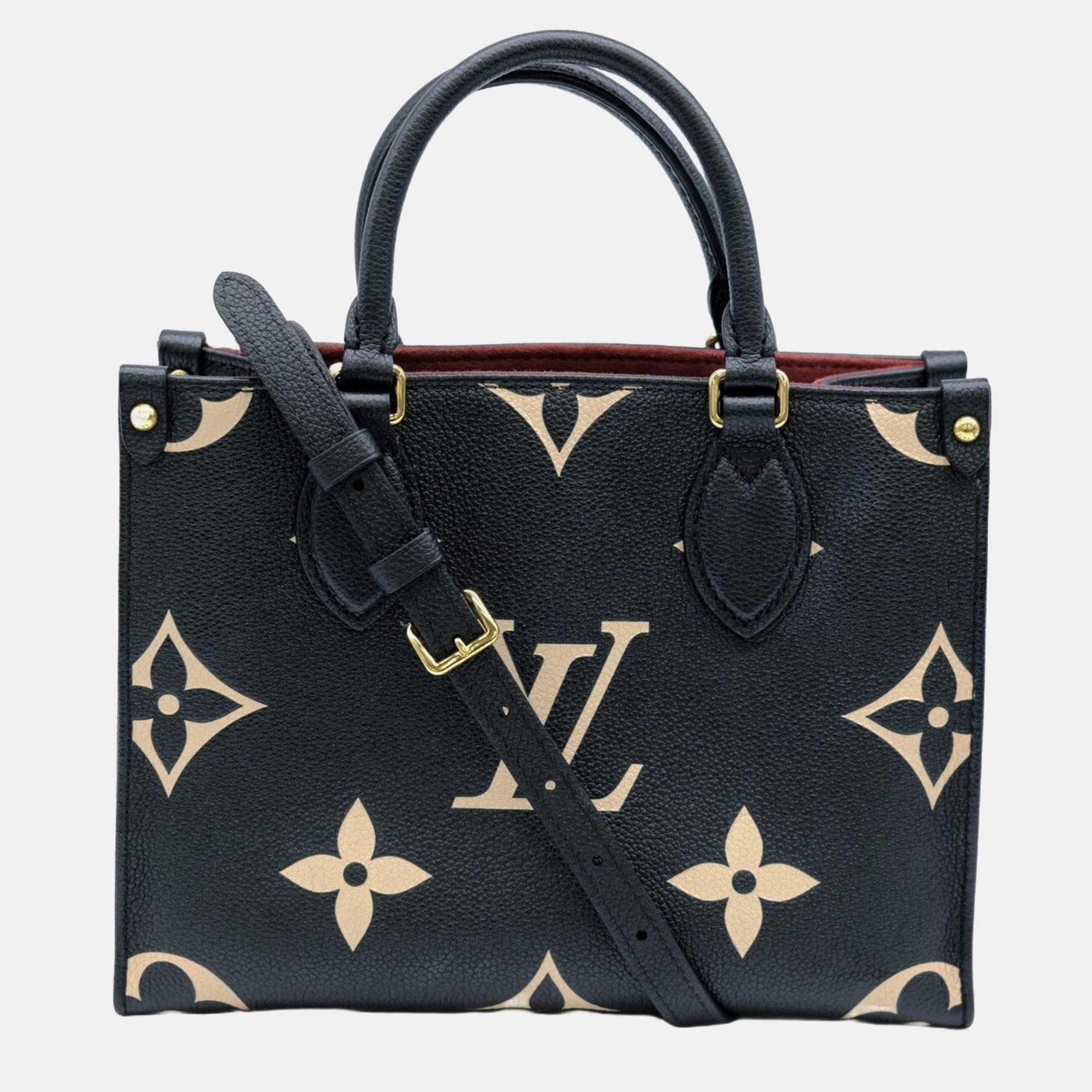 Louis vuitton beige/black leather small onthego tote bag