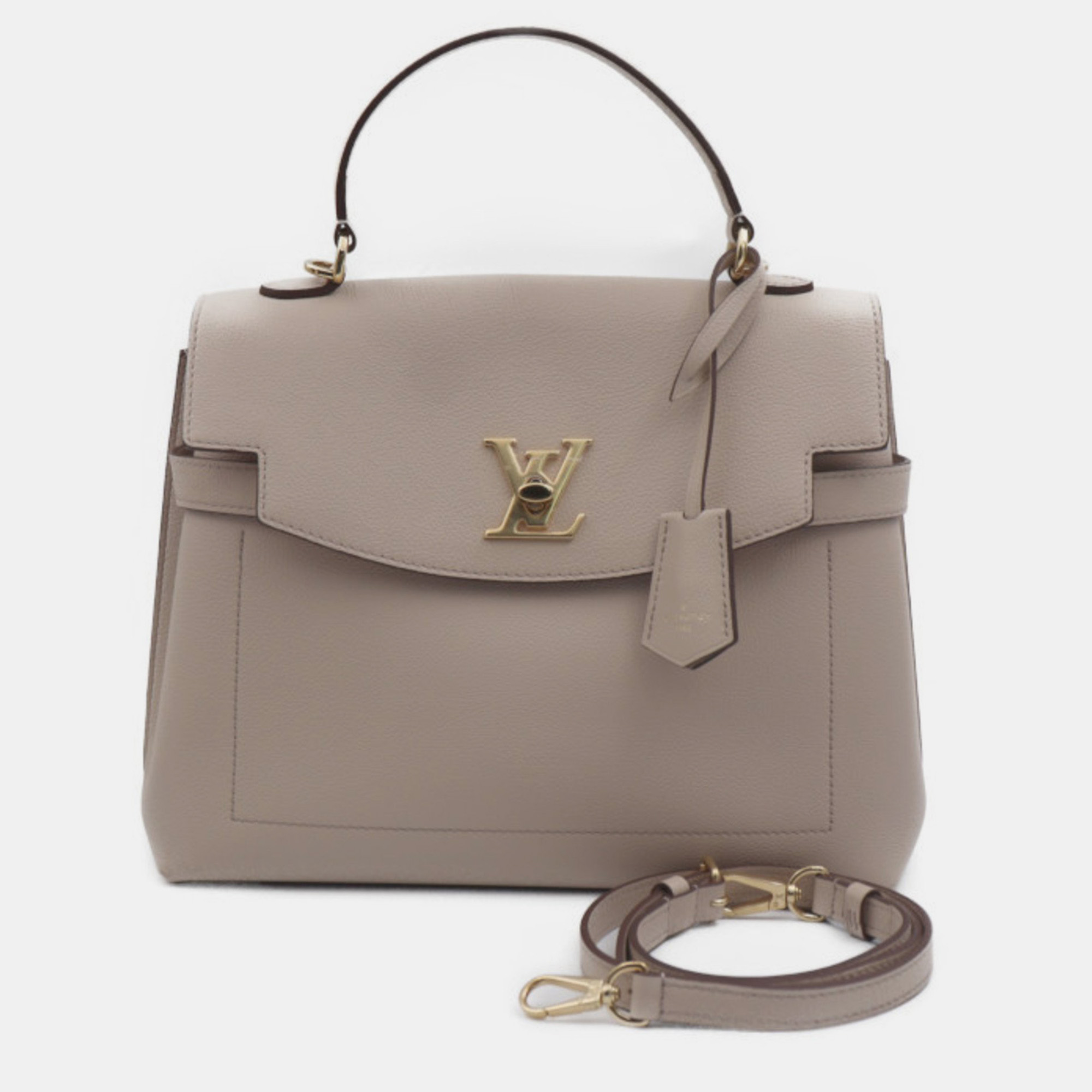 Louis vuitton gray leather lockme ever mm top handle bag