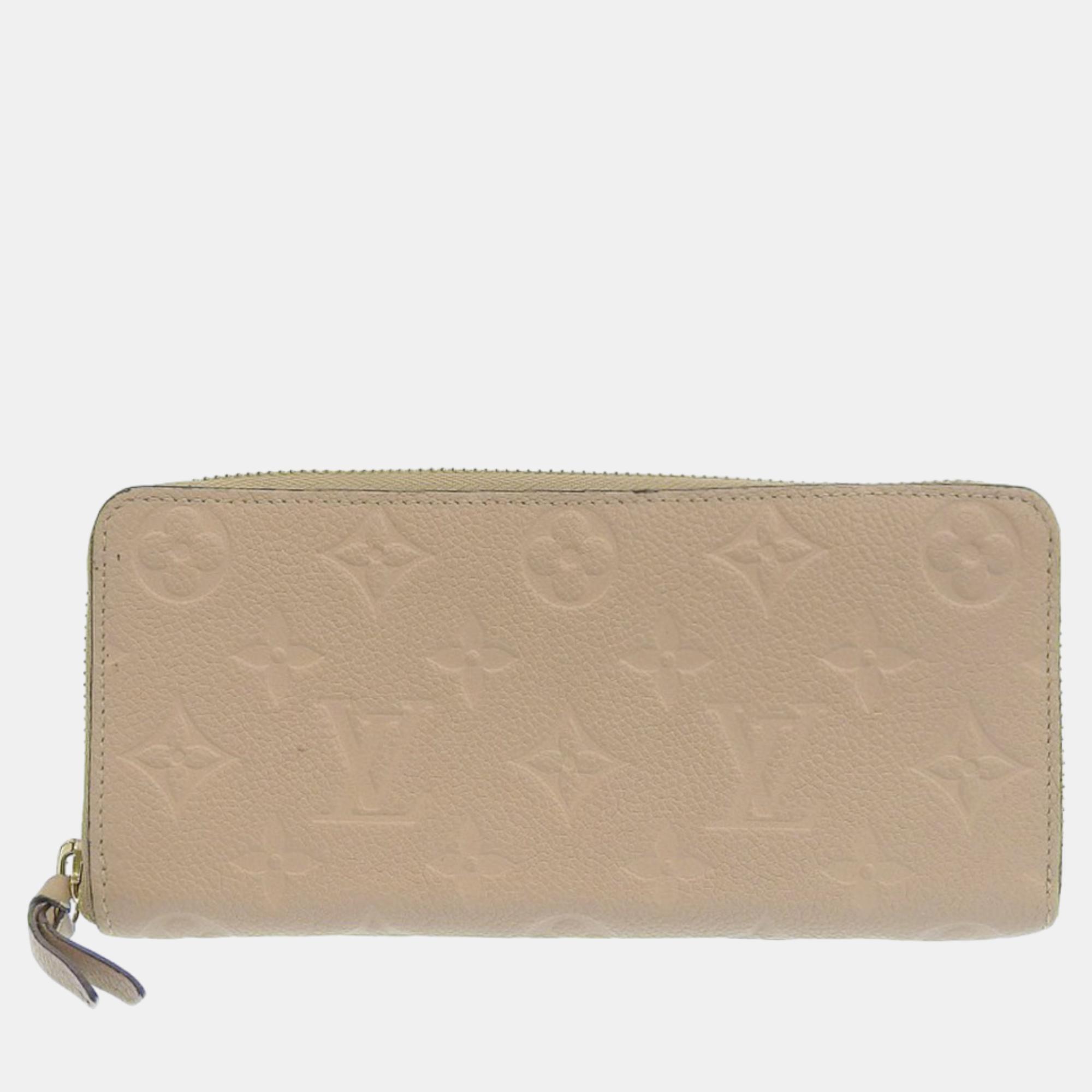 Louis vuitton beige leather portefeuille clemence long wallet
