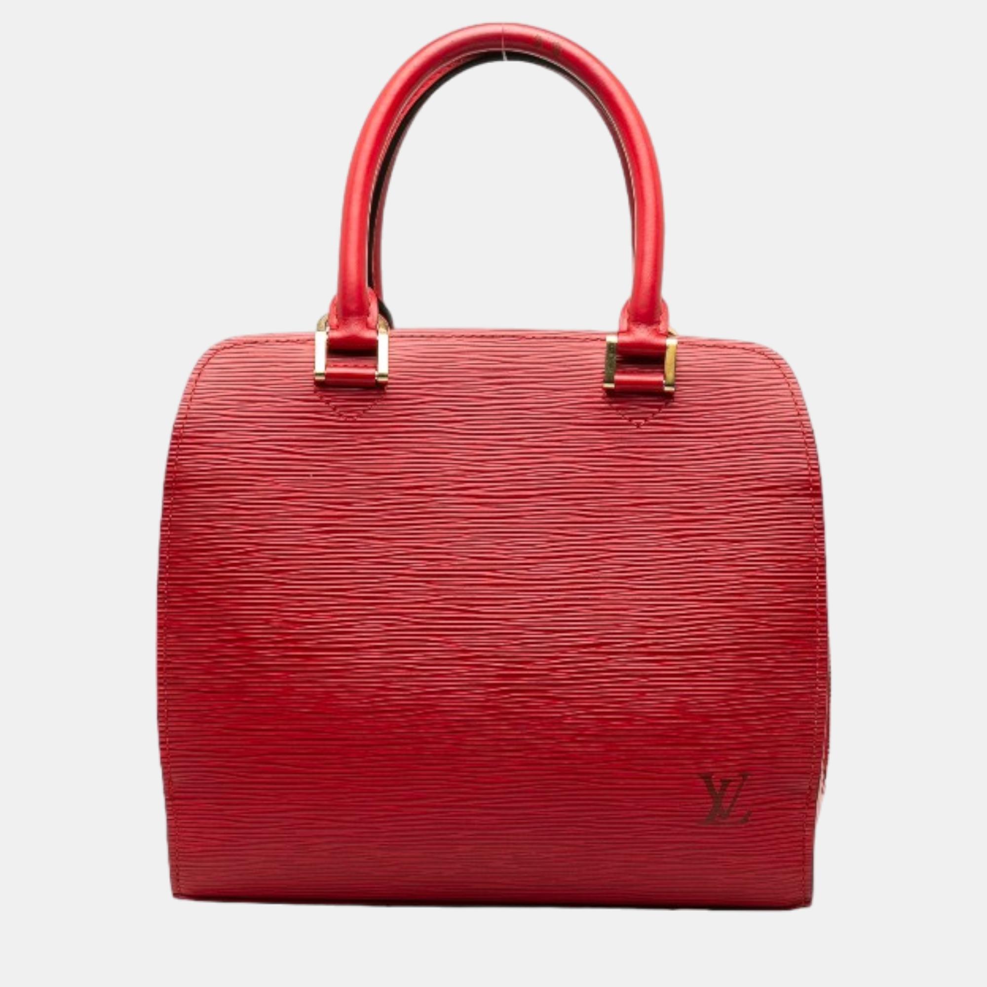 Louis vuitton red leather epi pont neuf satchel bag