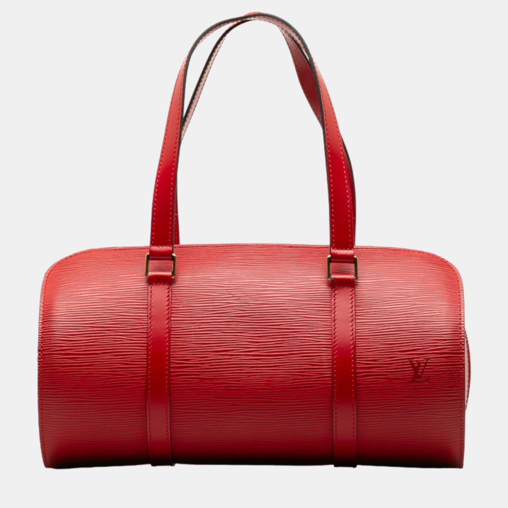 Louis vuitton red leather  soufflot satchel