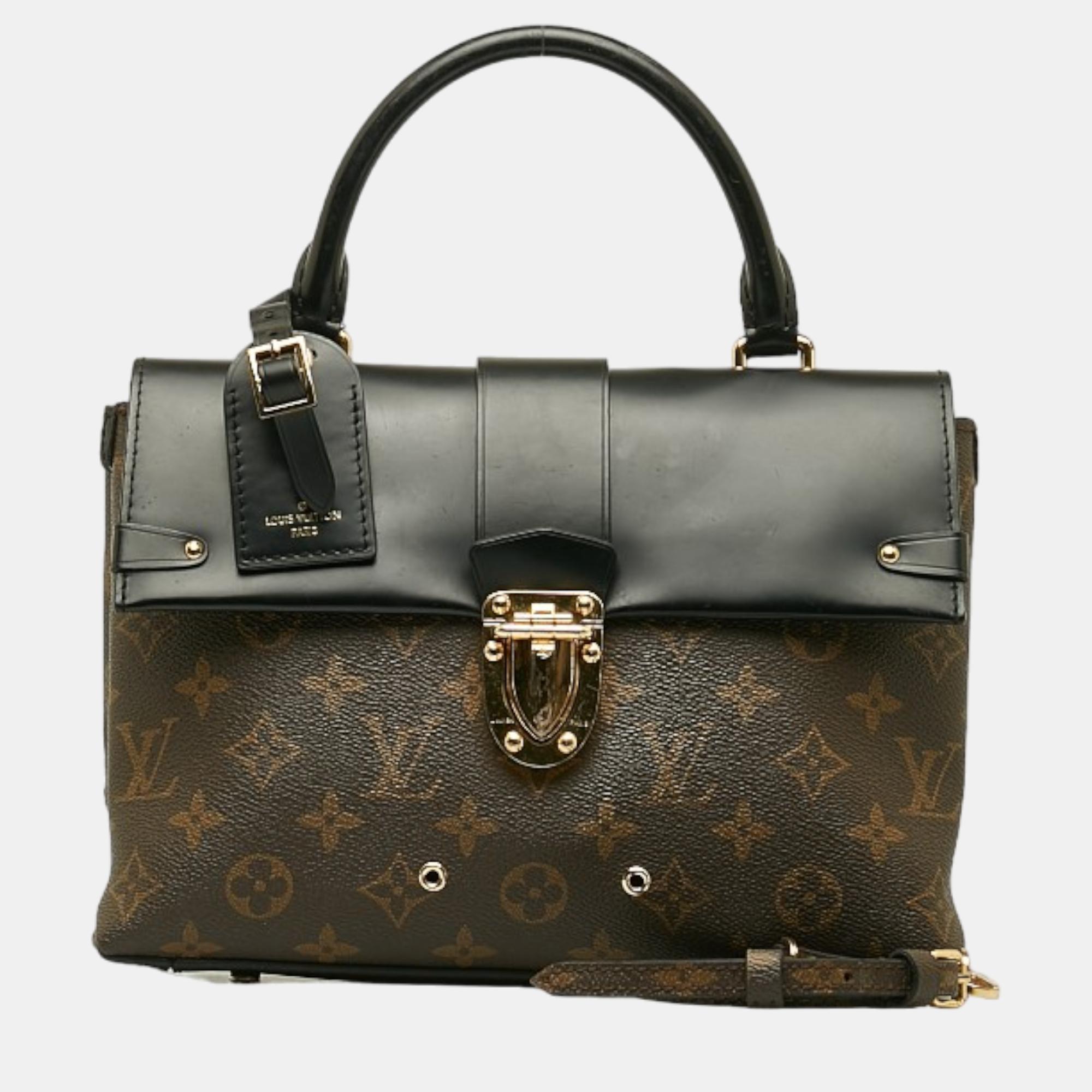 Louis vuitton brown monogram canvas and leather one handle flap bag