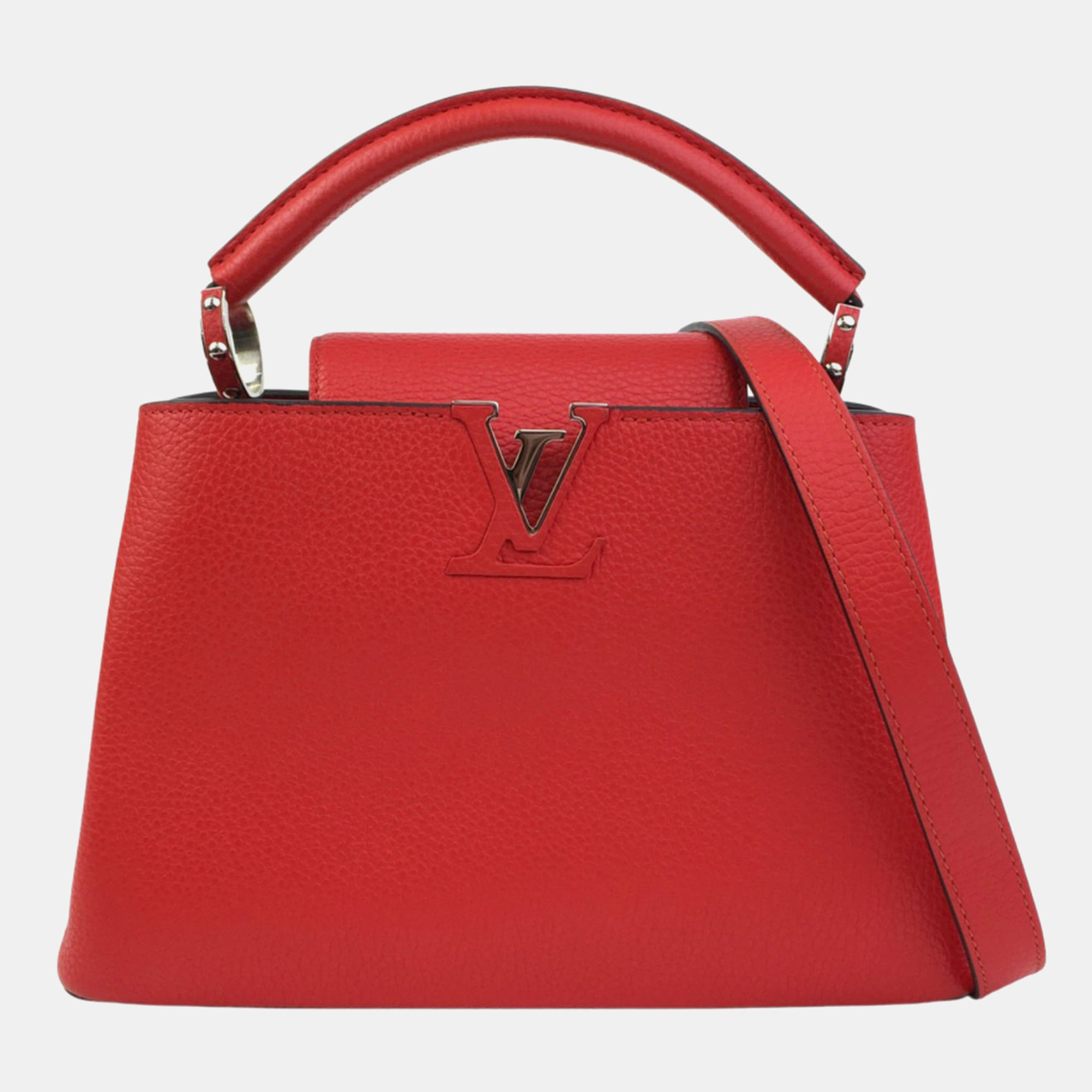 Louis vuitton red leather capucines bb top handle bag