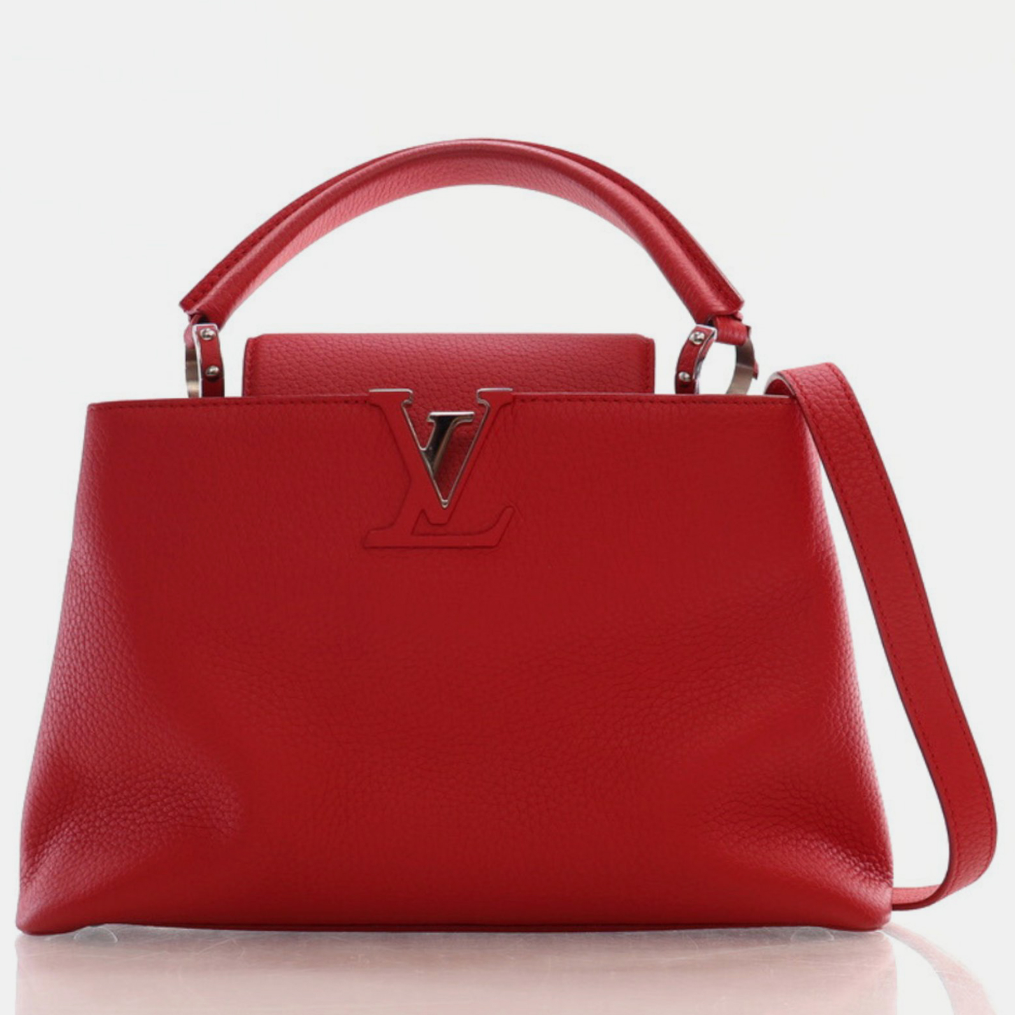 Louis vuitton red leather capucines pm top handle bag