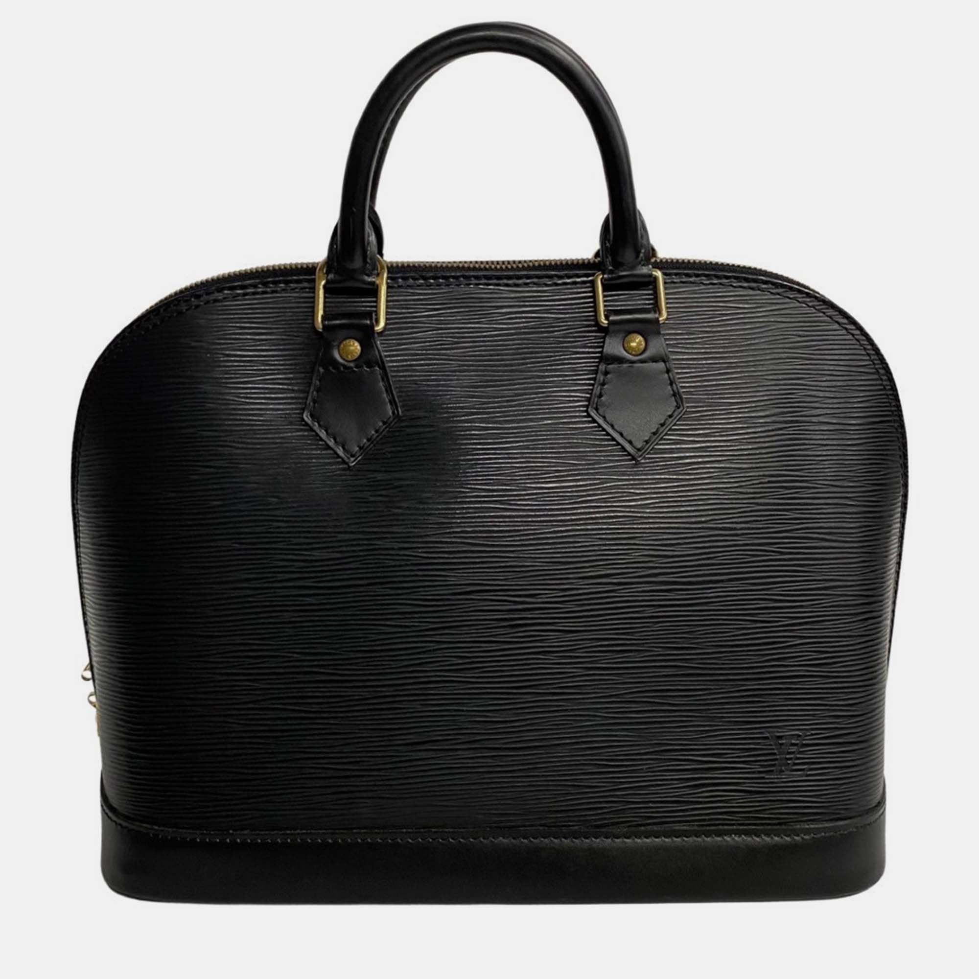 Louis vuitton black leather pm alma satchel bag