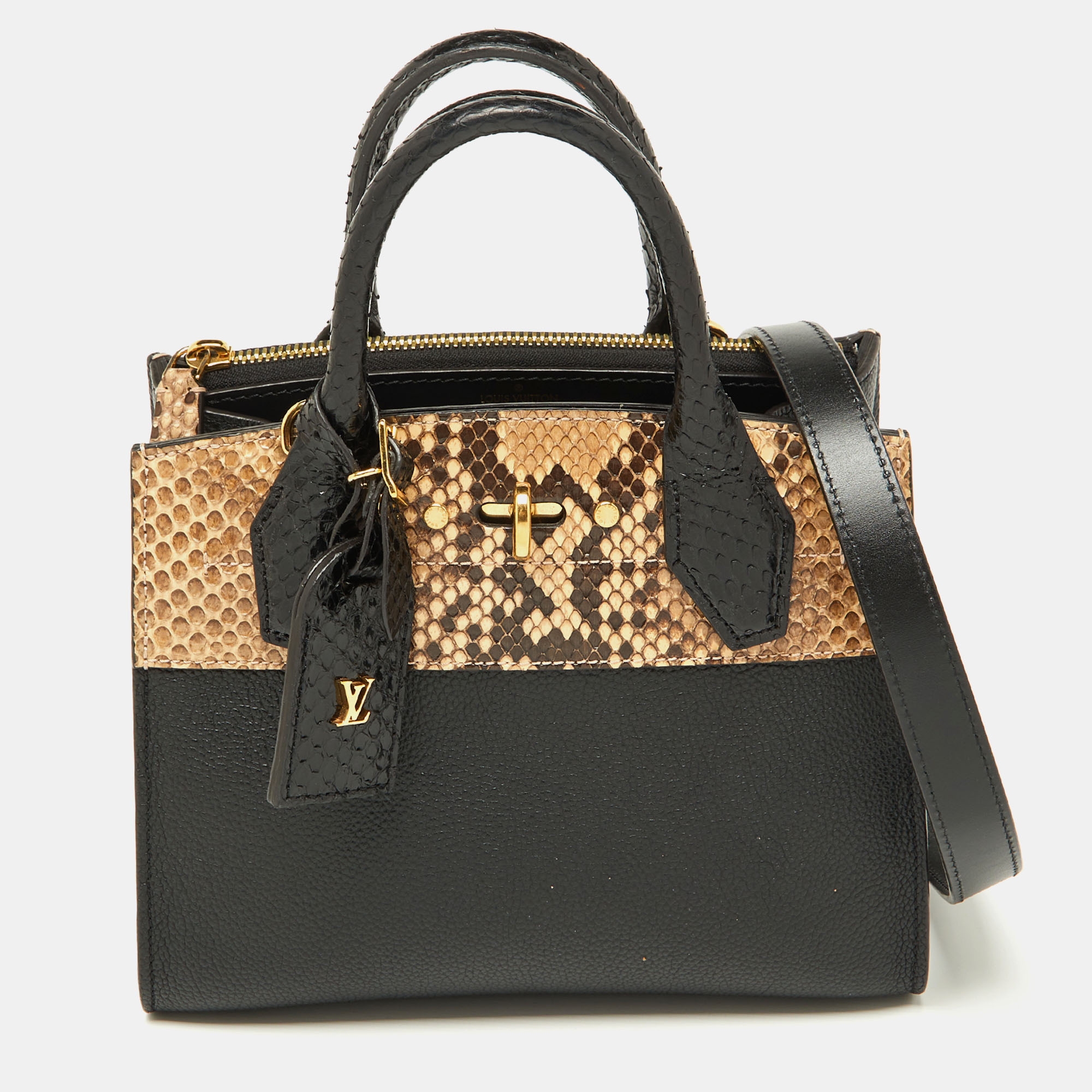 Louis vuitton black/beige taurillon leather and python city steamer mini bag