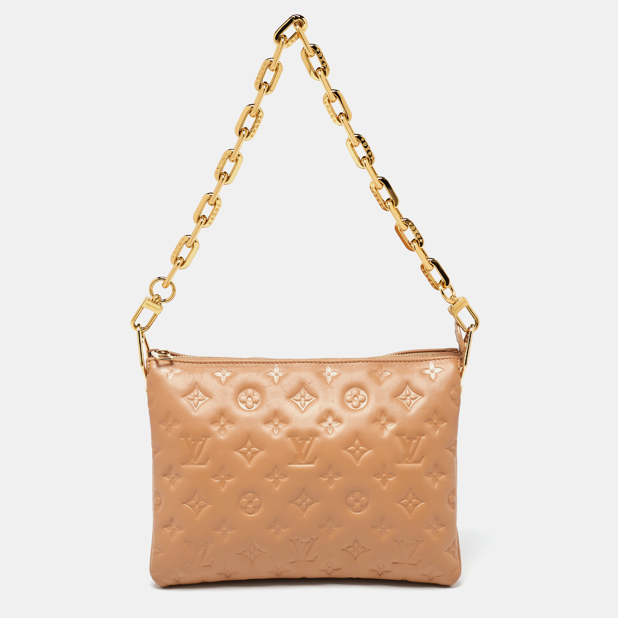 Louis vuitton taupe monogram embossed leather coussin pm bag