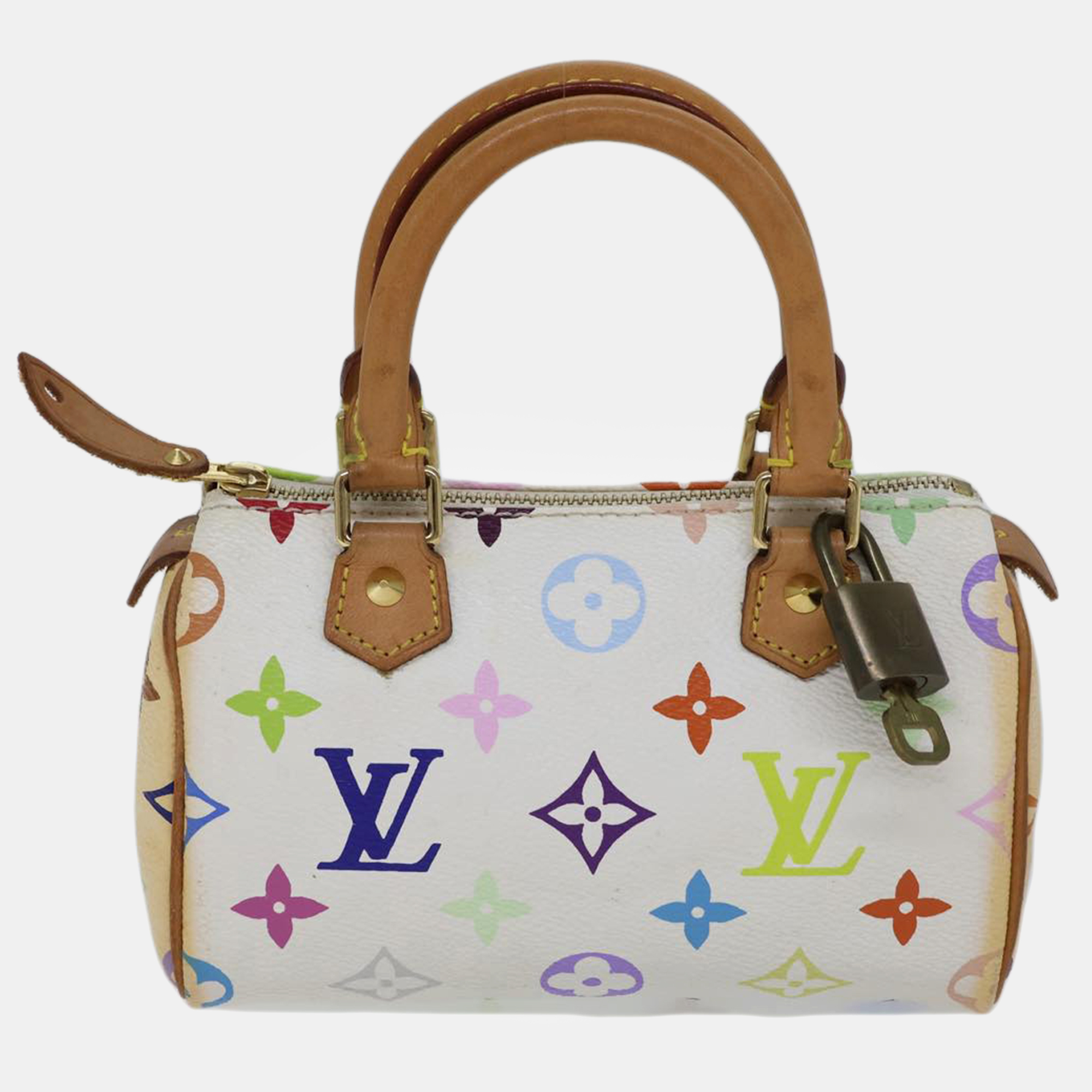 Louis vuitton x takashi murakami white multicolour coated canvas monogram speedy satchel bag