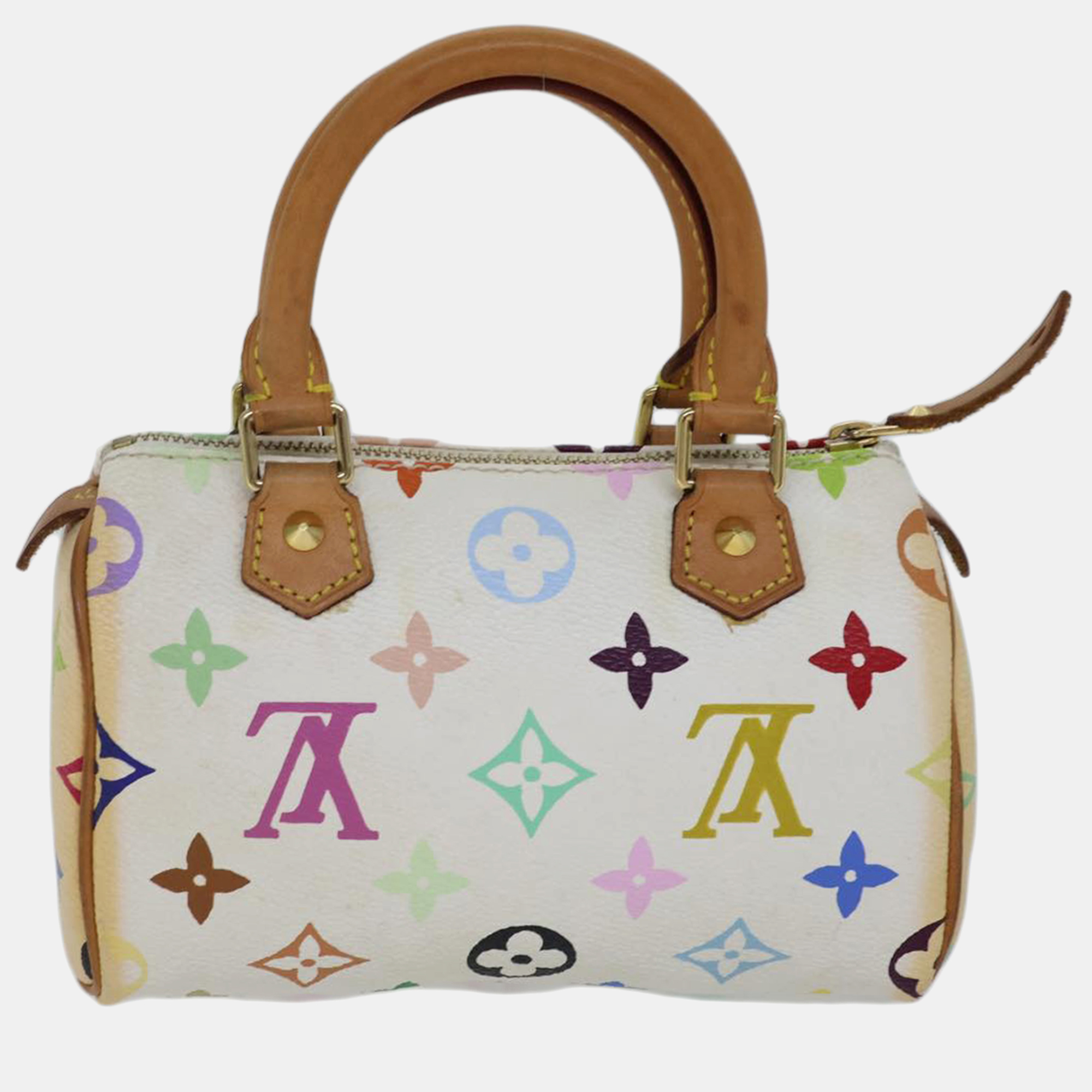 Louis Vuitton X Takashi Murakami White Multicolour Coated Canvas Monogram Speedy Satchel Bag