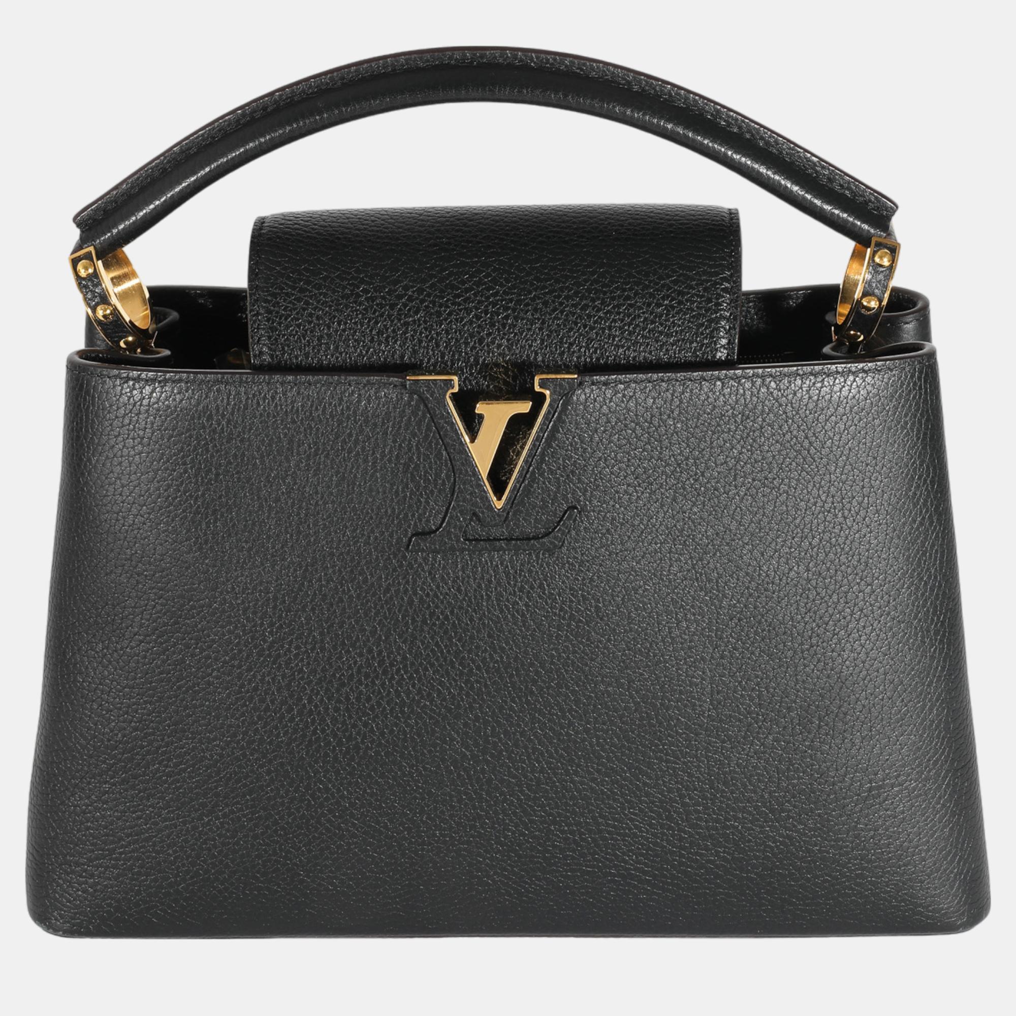 Louis vuitton black taurillon capucines mm east west top handle bag