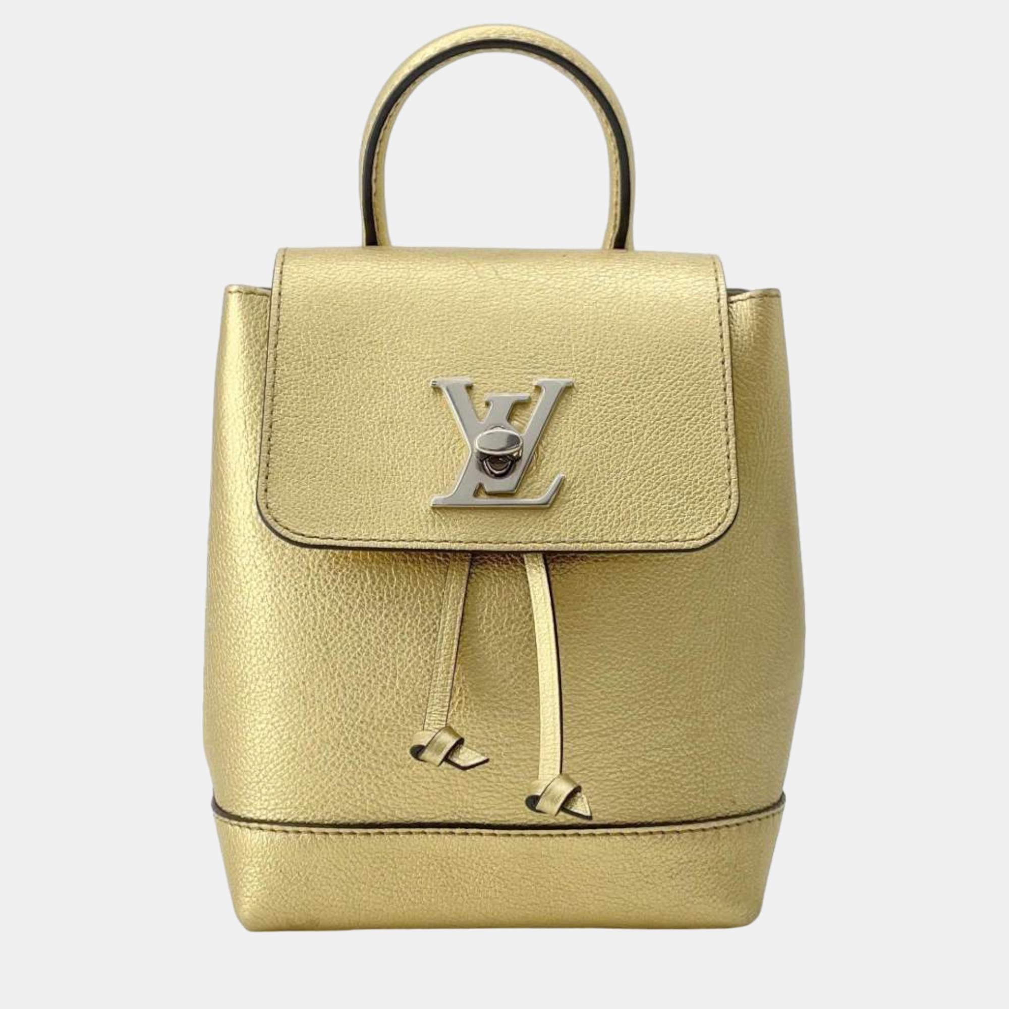 Louis vuitton gold leather lockme backpack