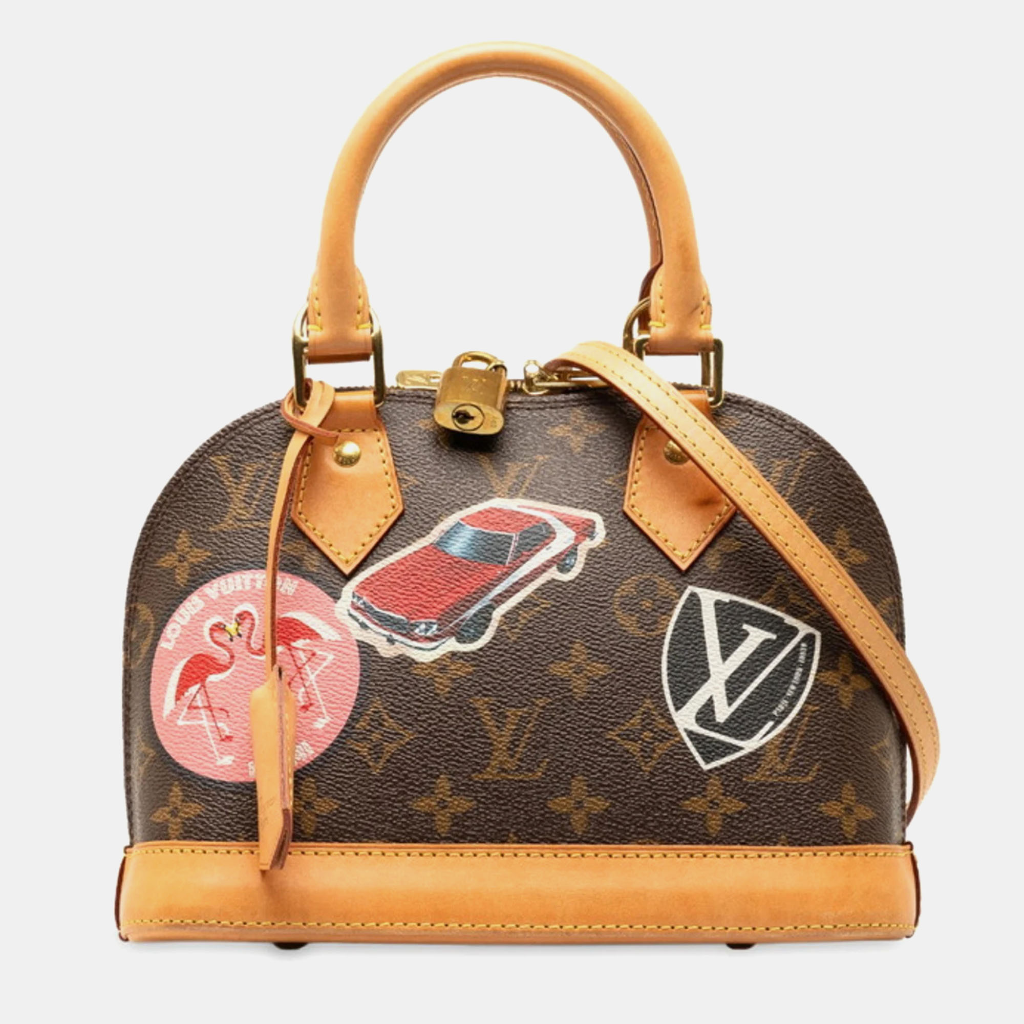 Louis vuitton brown monogram world tour alma bb satchel bag